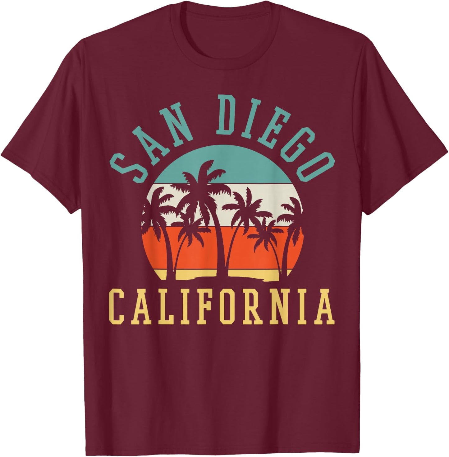 San Diego California Summer Vacation Retro T-Shirt - T-Shirt | Maroon