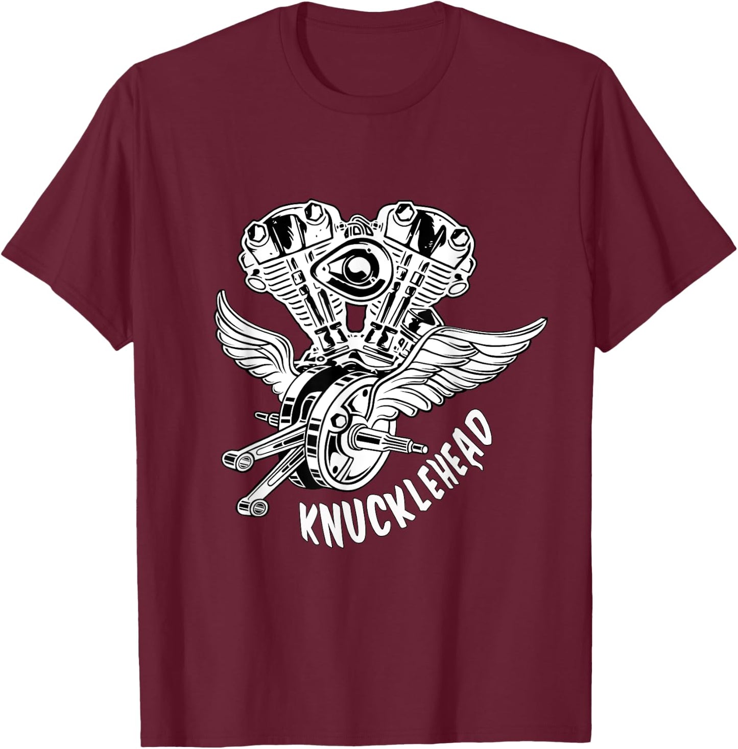 HD Knucklehead Old School Motorcycle Wings Retro Biker Gear T-Shirt - T-Shirt | Maroon