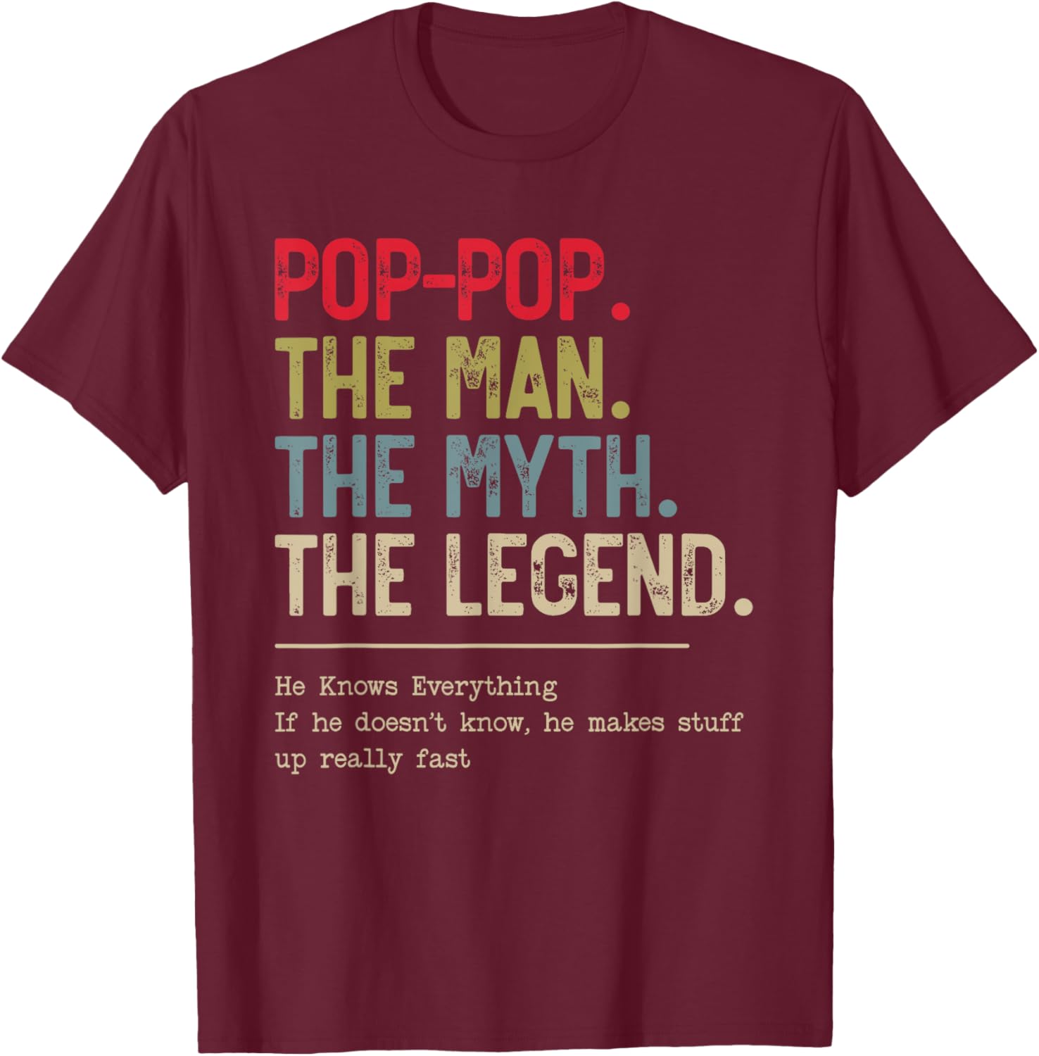 Pop-Pop The Man The Myth The Legend He Knows Everything T-Shirt - T-Shirt | Maroon