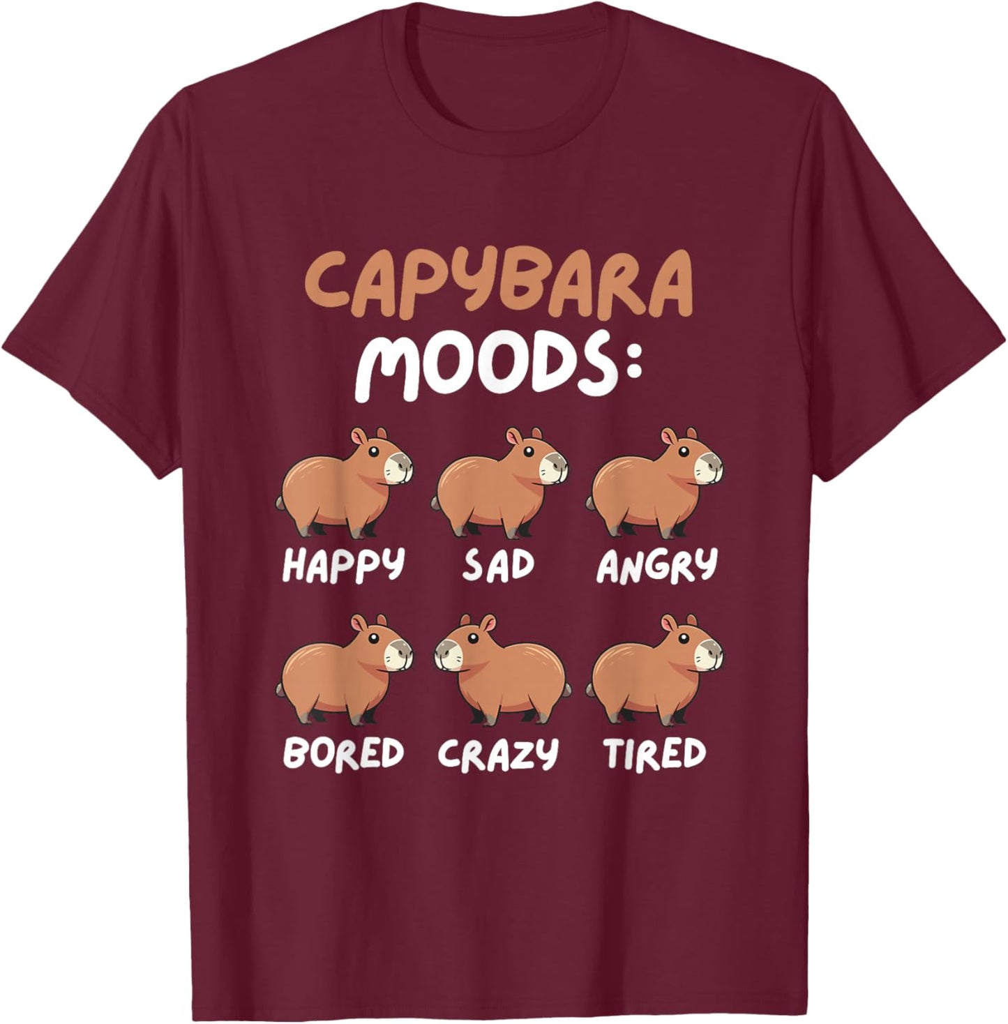 Funny Cute Capybara Moods Children Men Women T-Shirt - T-Shirt | Maroon