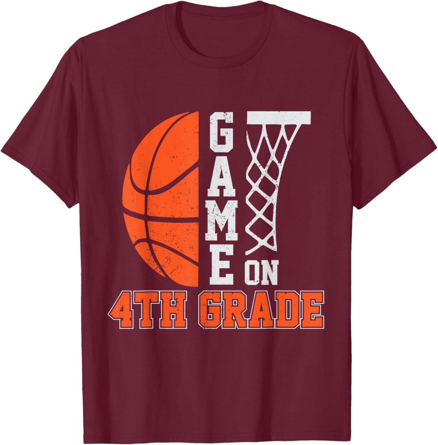 Back To School Game On 4th Grade Funny Basketball Kids T-Shirt - T-Shirt | Maroon
