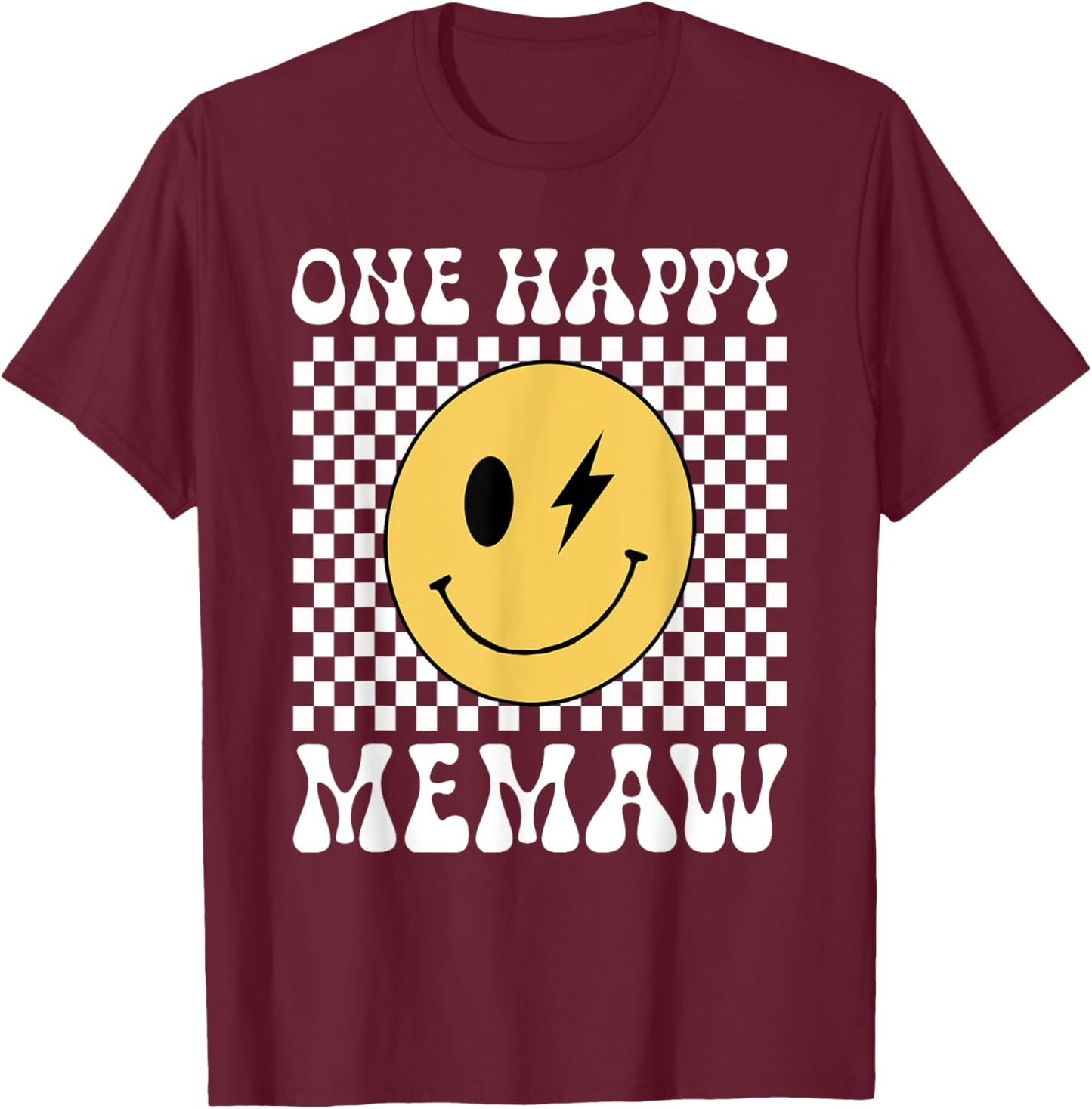 Groovy Memaw One Happy Dude Birthday Family Matching T-Shirt - T-Shirt | Maroon