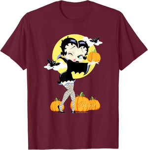 Betty Boop Halloween Sexy Miss Dracula Pumpkin Night Poster T-Shirt - T-Shirt | Maroon