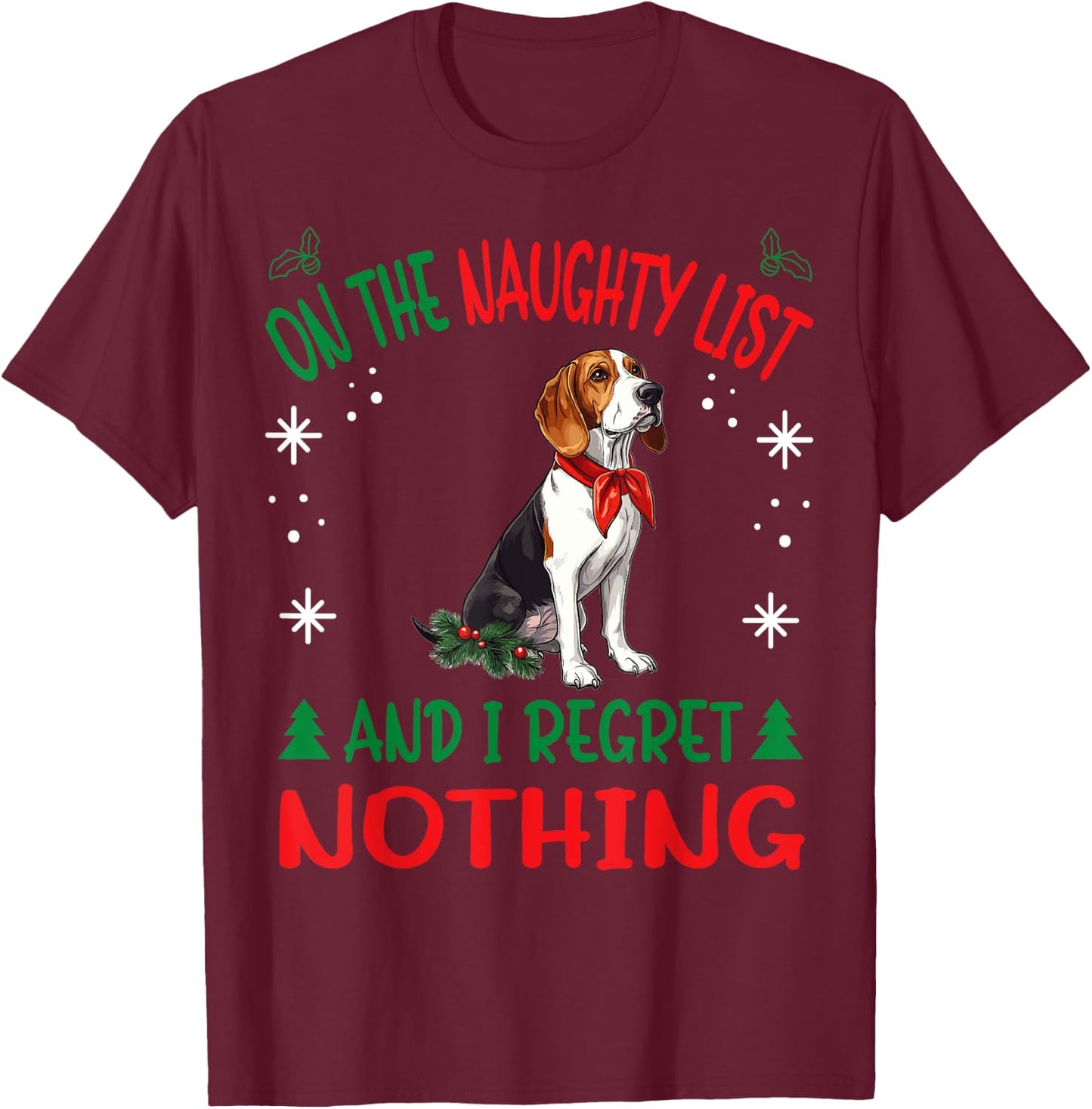 Cute Treeing Walker Coonhound Dog Christmas On The Naughty Men Women T-Shirt - T-Shirt | Maroon