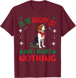 Cute Treeing Walker Coonhound Dog Christmas On The Naughty Men Women T-Shirt - T-Shirt | Maroon