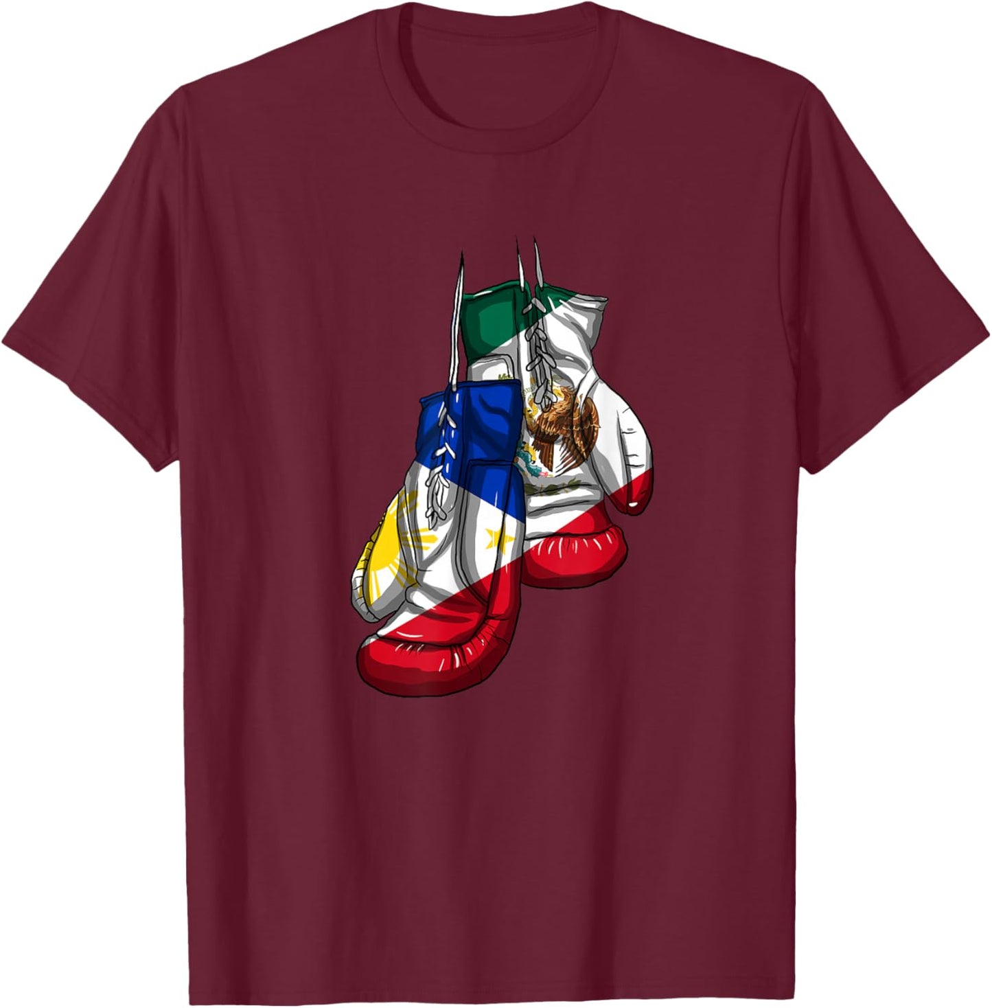Philippines Mexico Filipino Mexipino Flag Day Mexican Boxing T-Shirt - T-Shirt | Maroon