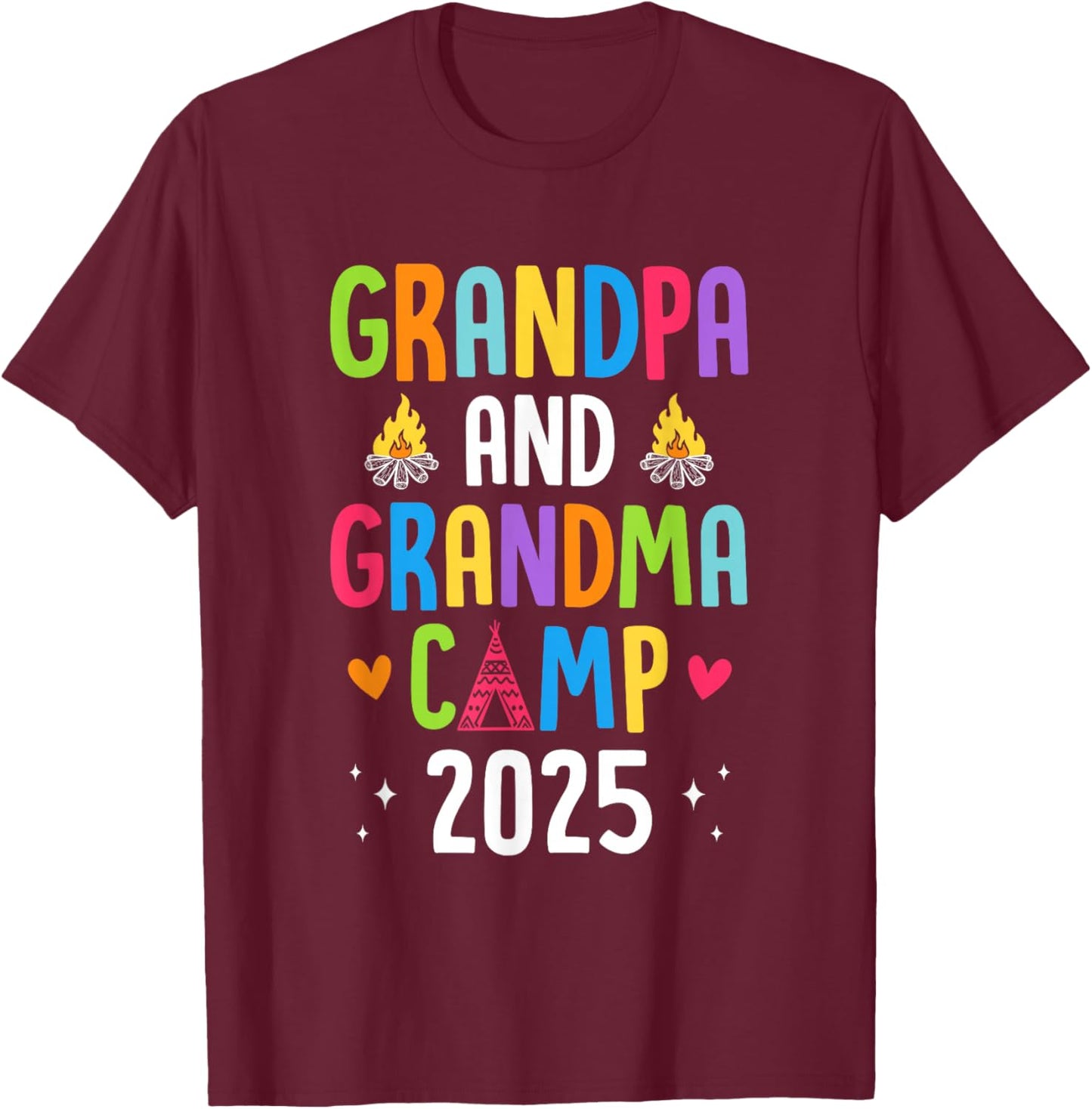 Grandparents Camp 2025 Cousins Summer Camping Vacation T-Shirt - T-Shirt | Maroon