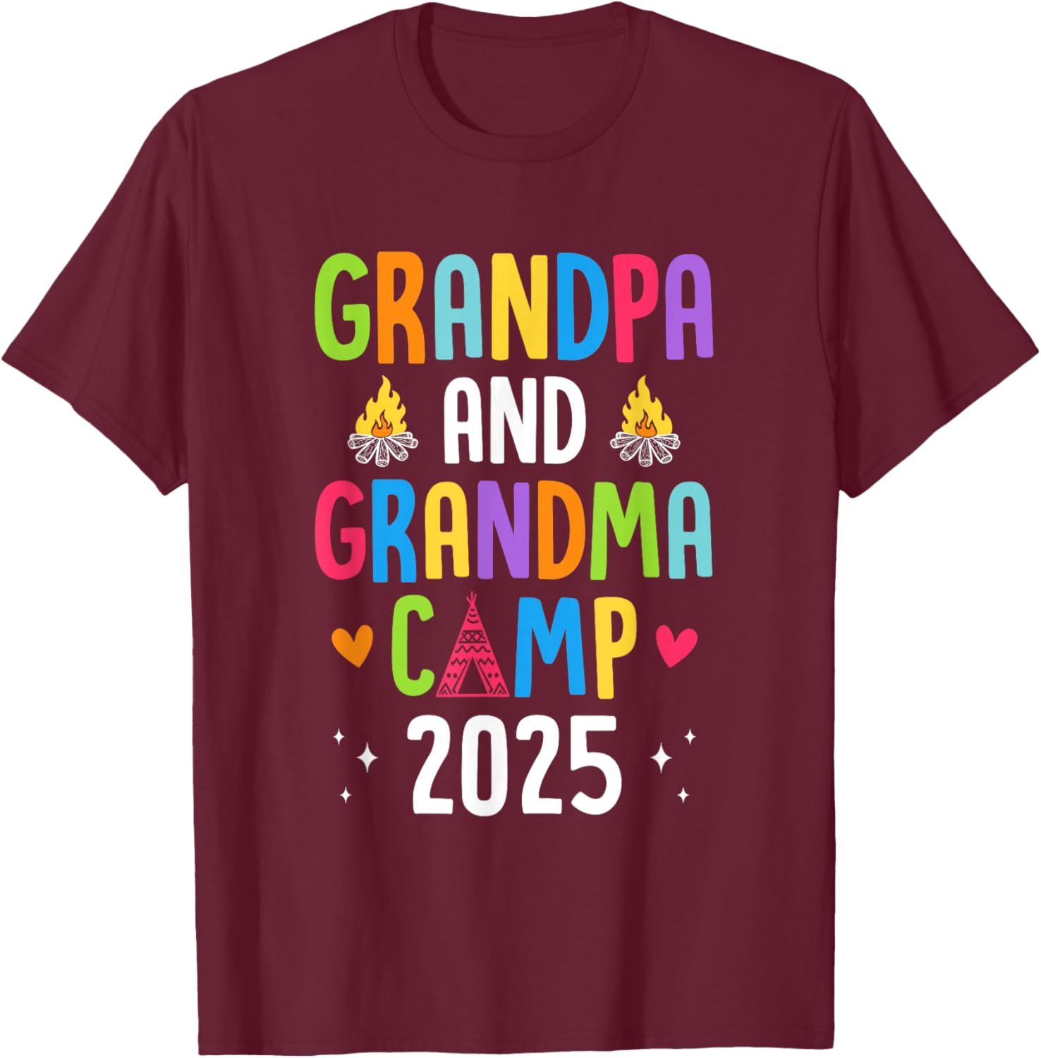 Grandparents Camp 2025 Cousins Summer Camping Vacation T-Shirt - T-Shirt | Maroon