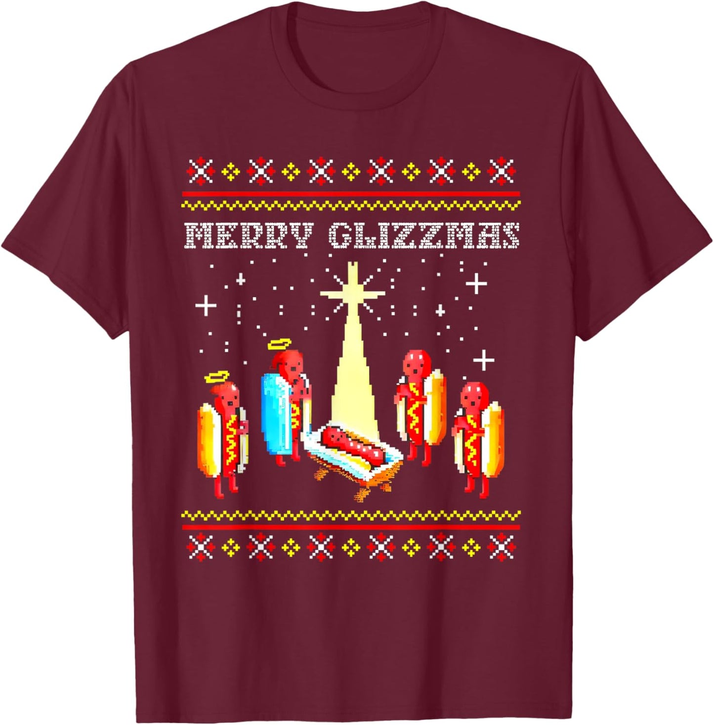 Merry Glizzmas Funny Hot Dog Ugly christmas sweater T-Shirt - T-Shirt | Maroon
