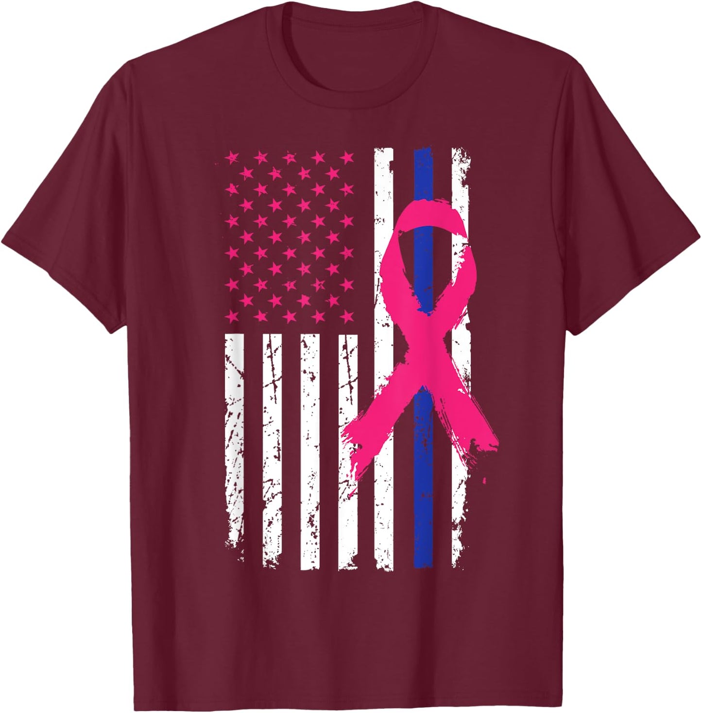 American Police Flag Cool Breast Cancer Awareness Gift Kids Men T-Shirt - T-Shirt | Maroon