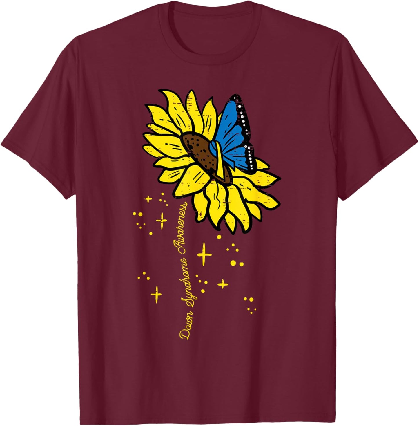 Down Syndrome Awareness Sunflower Butterfly Women Girls Kids T-Shirt - T-Shirt | Maroon