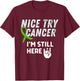 Nice Try Cancer I'm Still Here Lymphoma Awareness Support T-Shirt - T-Shirt | Maroon