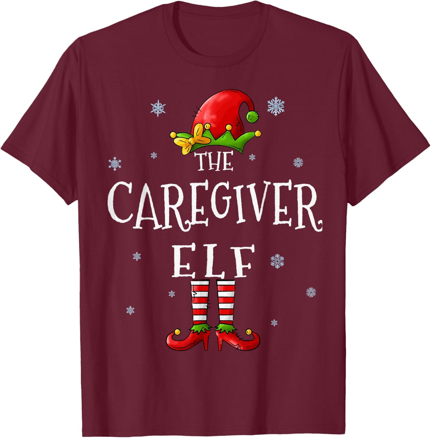 The Caregiver Elf Squad Funny Xmas Groupe Matching Christmas T-Shirt - T-Shirt | Maroon