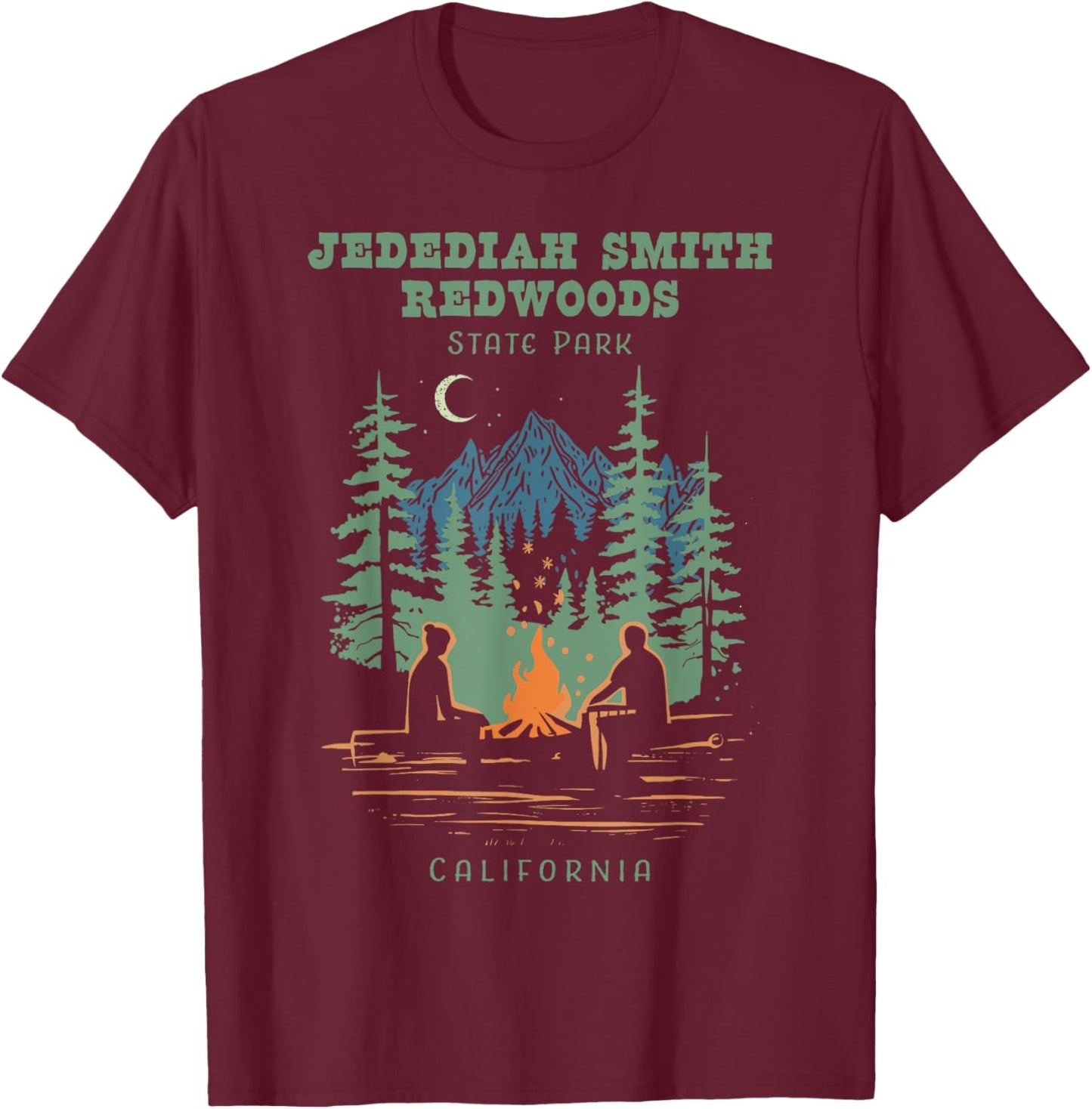 Jedediah Smith Redwoods State Park California Retro Vintage T-Shirt - T-Shirt | Maroon