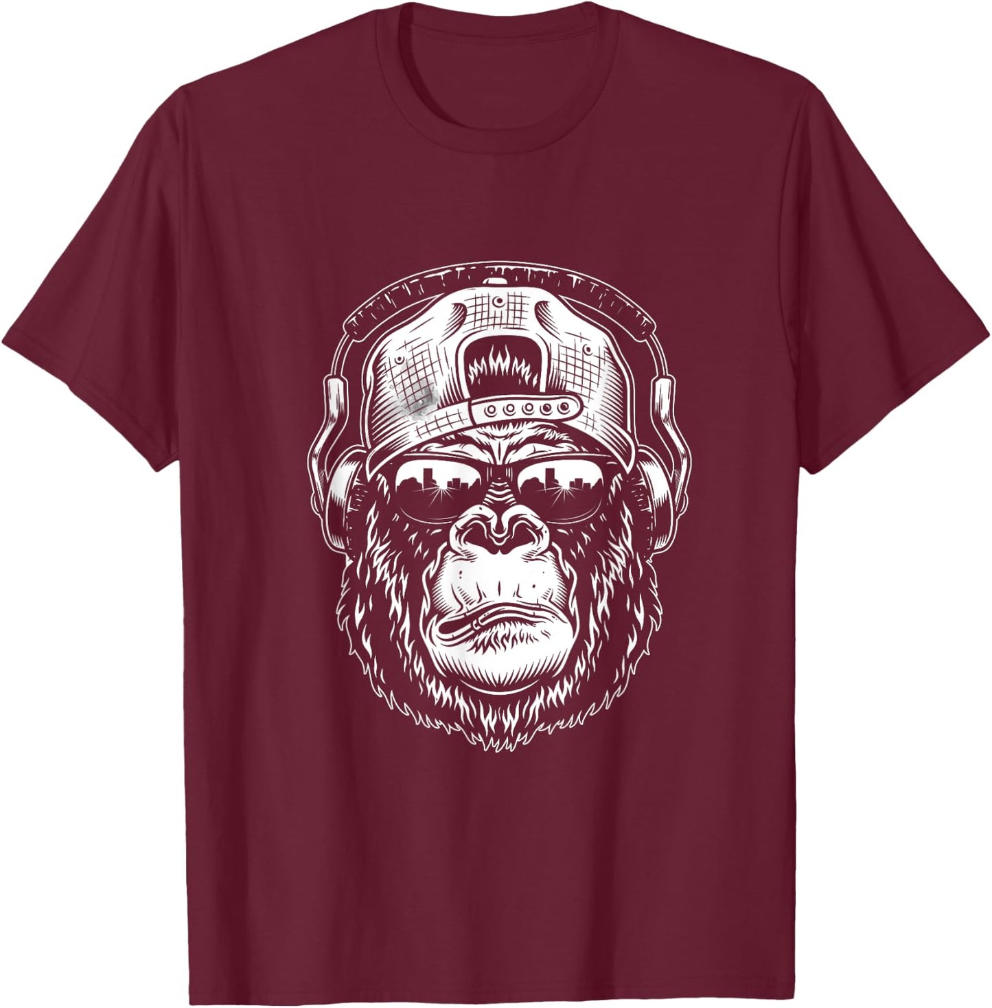 Monkey Cool Chimpanzee Sunglasses Headphones T-Shirt - T-Shirt | Maroon