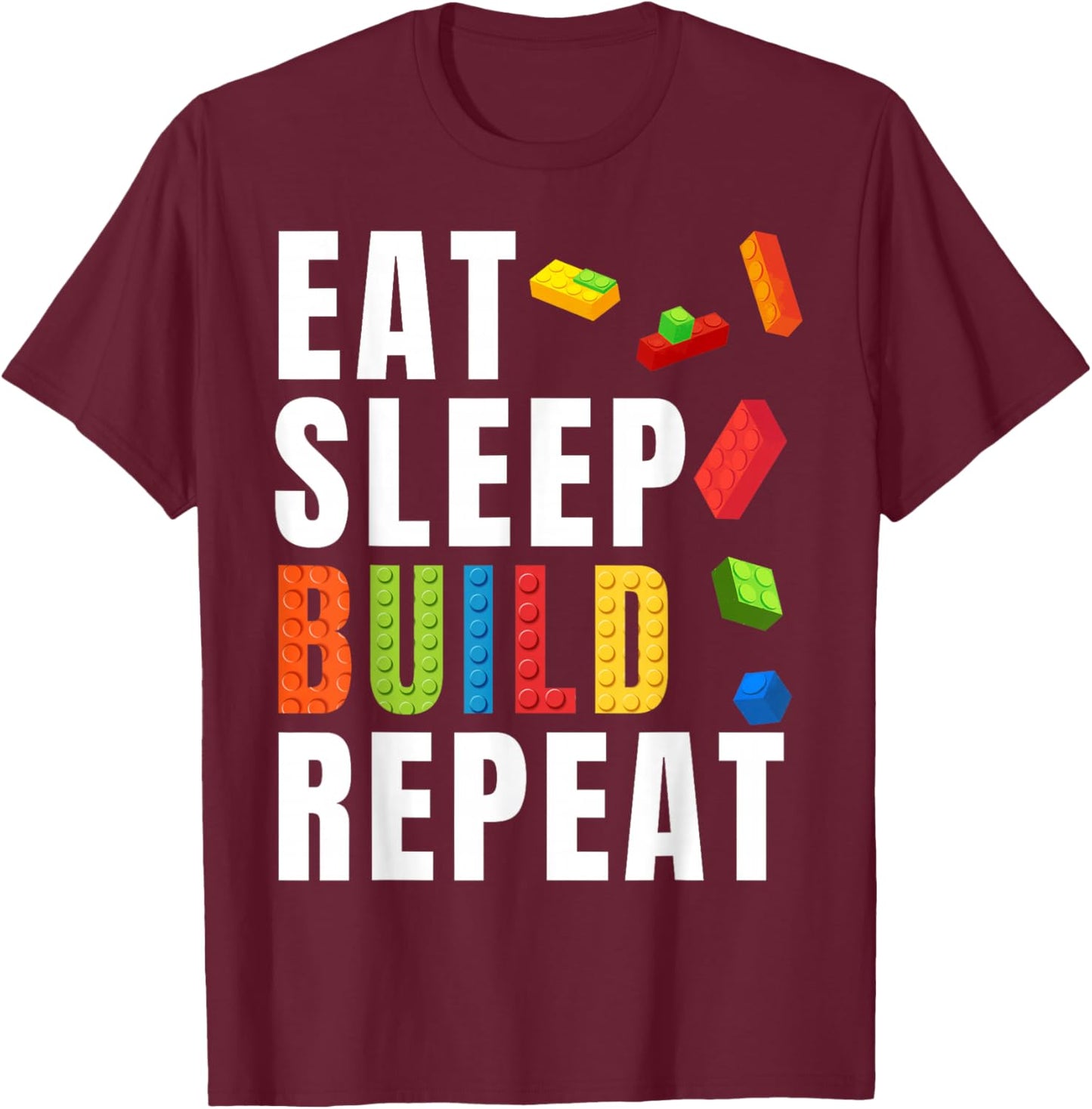 Brick Builder Eat sleep repeat Master Builder T-Shirt - T-Shirt | Maroon