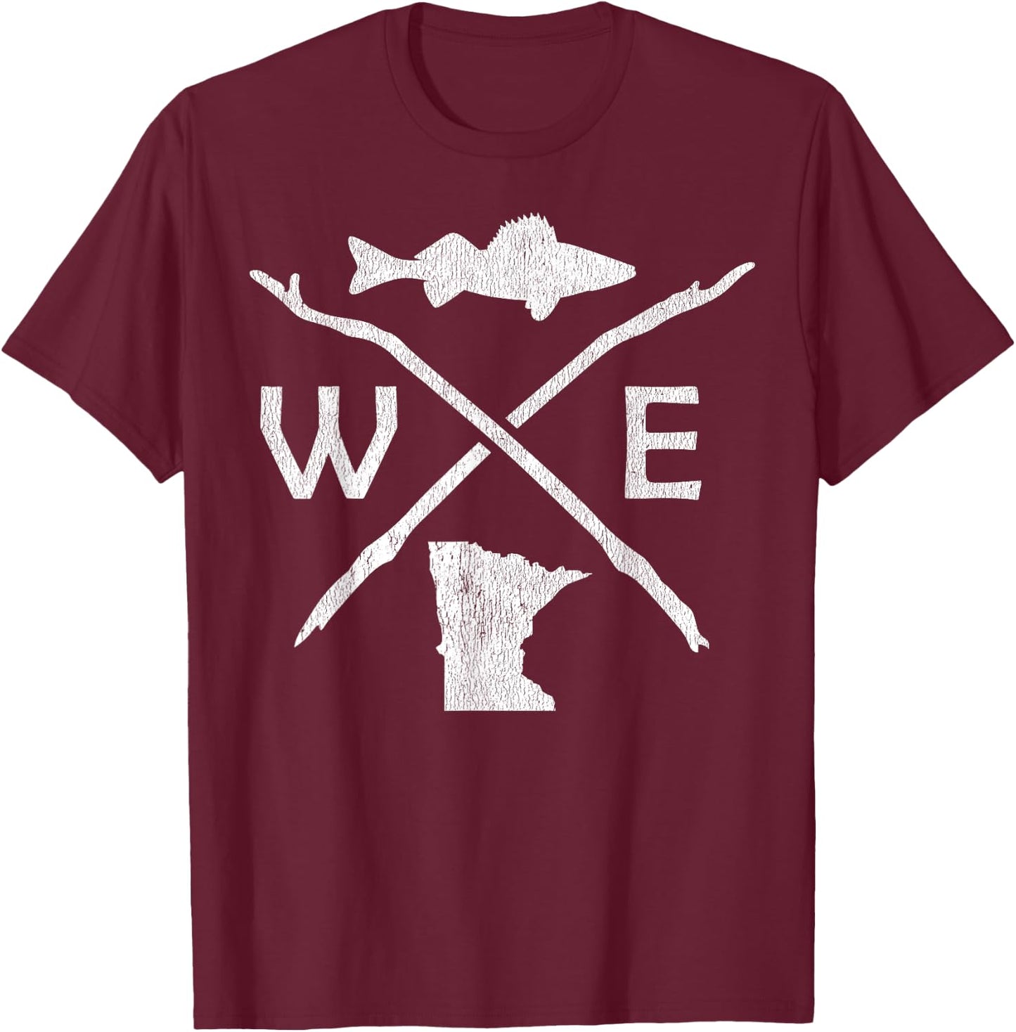 Walleye Fishing - Minnesota Walleye Fishing Compass Gift T-Shirt - T-Shirt | Maroon