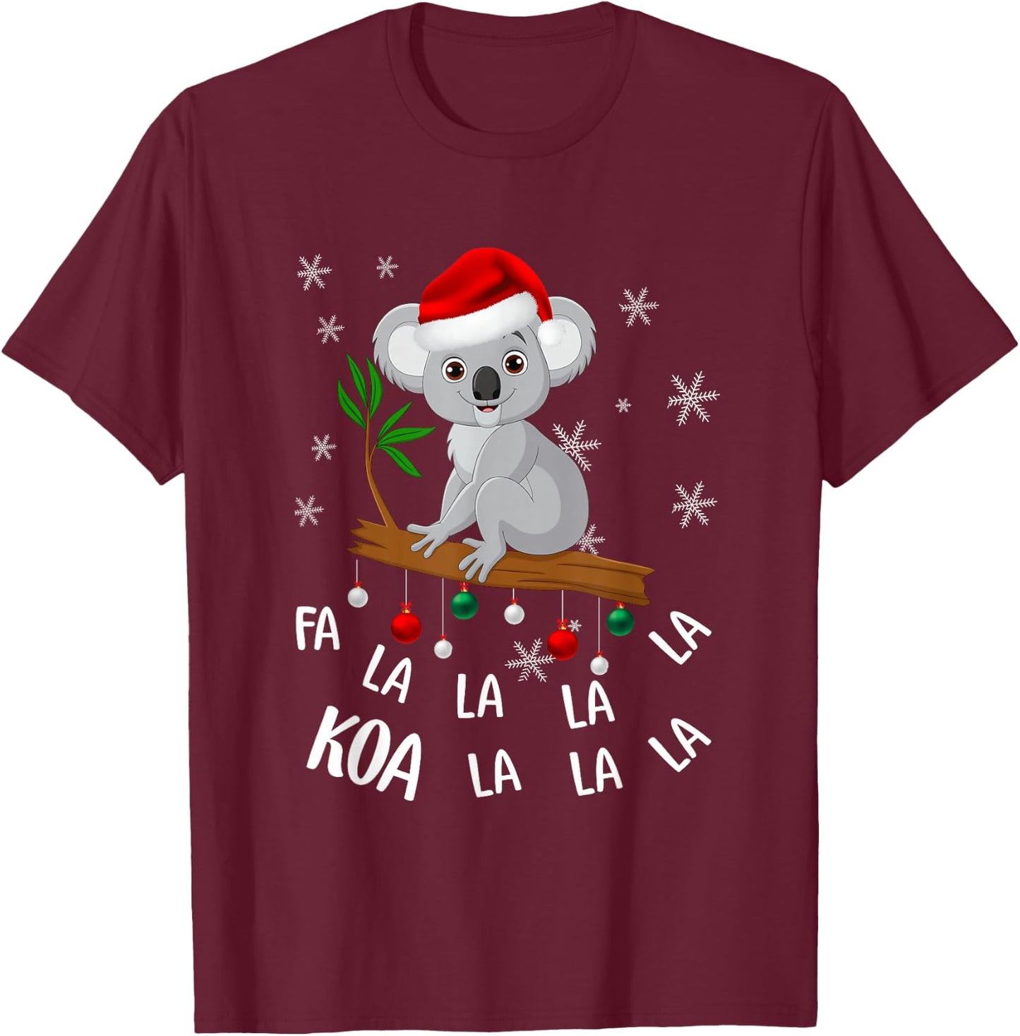 Fa la la Koala Cute Koala Bear in Christmas Hat Santa T-Shirt - T-Shirt | Maroon