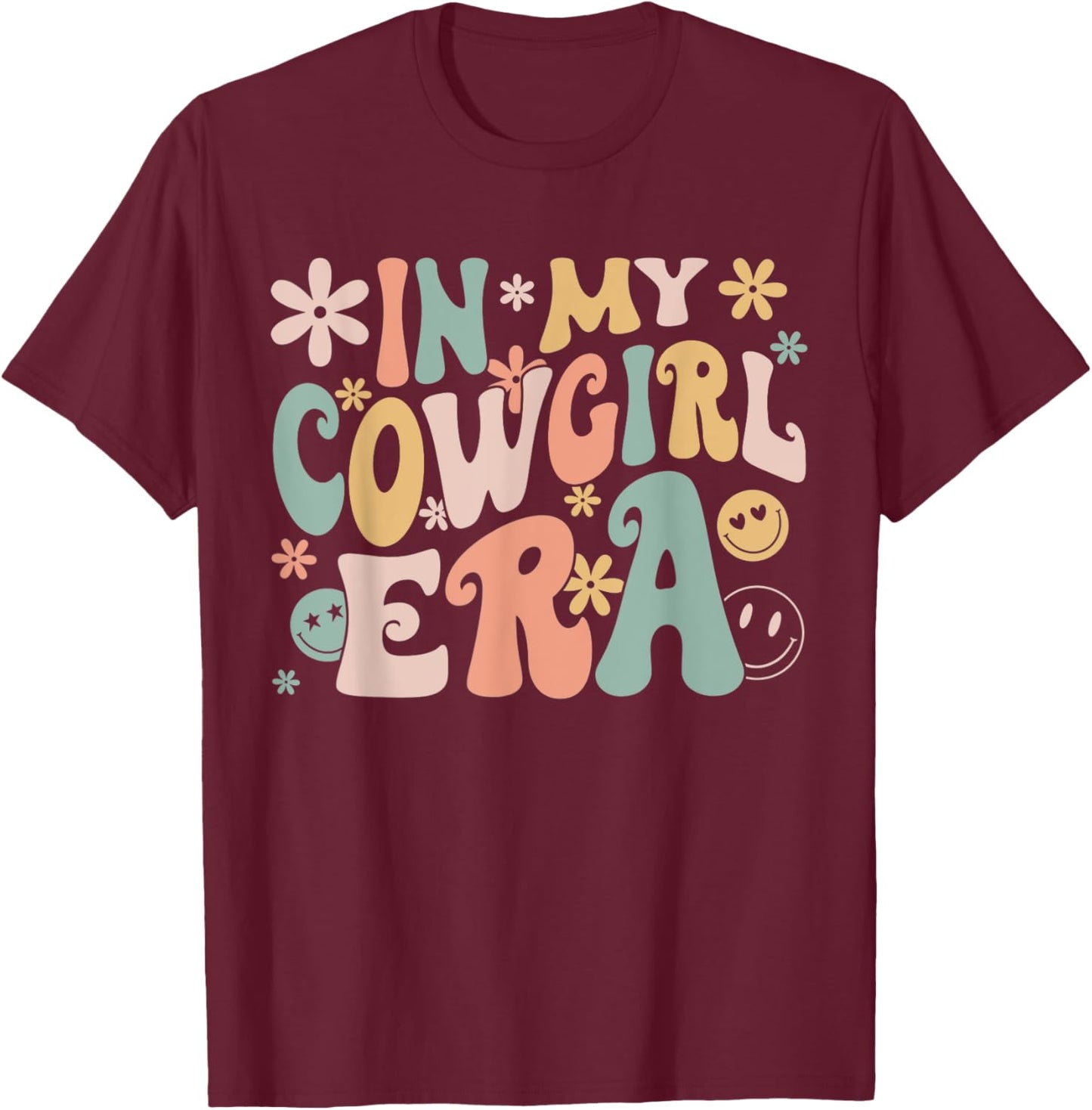 Funny In My Cowgirl Era Groovy Retro Western Rodeo T-Shirt - T-Shirt | Maroon