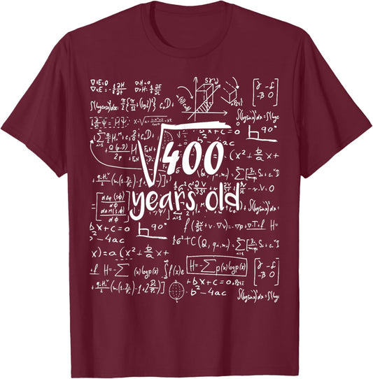 Square Root Of 400 - 20th Birthday 20 Years Old Math Bday T-Shirt - T-Shirt | Maroon