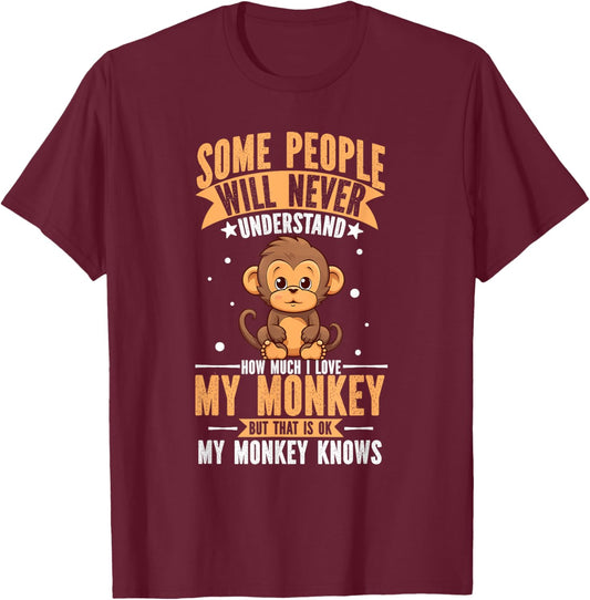 I Love My Monkey Funny Zoo Animal Lover Zoologist Gifts T-Shirt - T-Shirt | Maroon