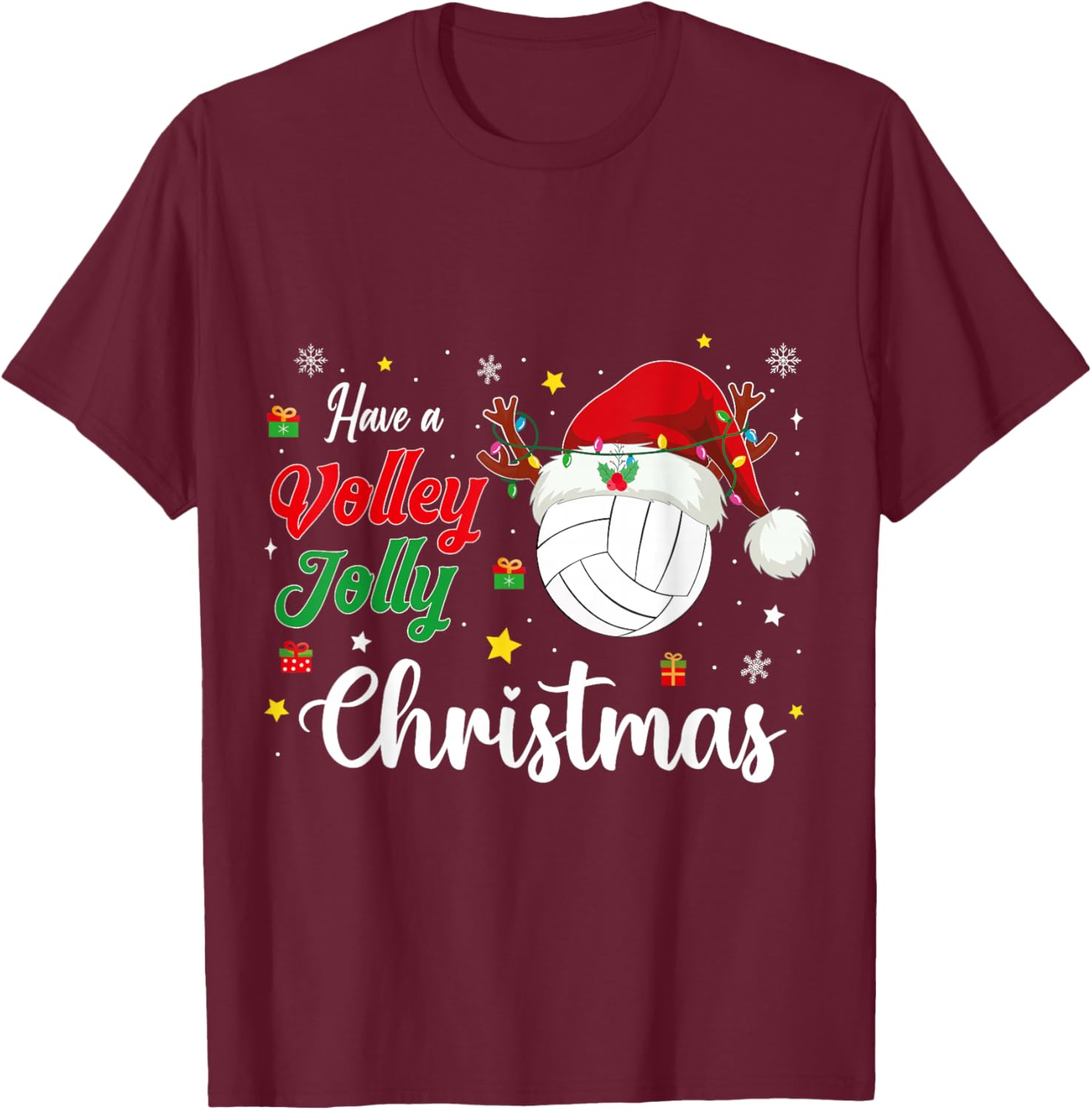 Christmas Volleyball Player Have a Volley Jolly Christmas T-Shirt - T-Shirt | Maroon