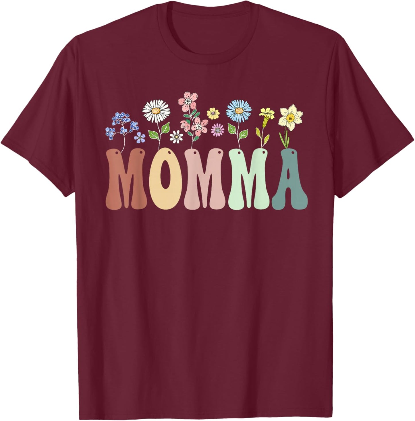 Momma Gifts Women Wildflower Floral Design Momma T-Shirt - T-Shirt | Maroon