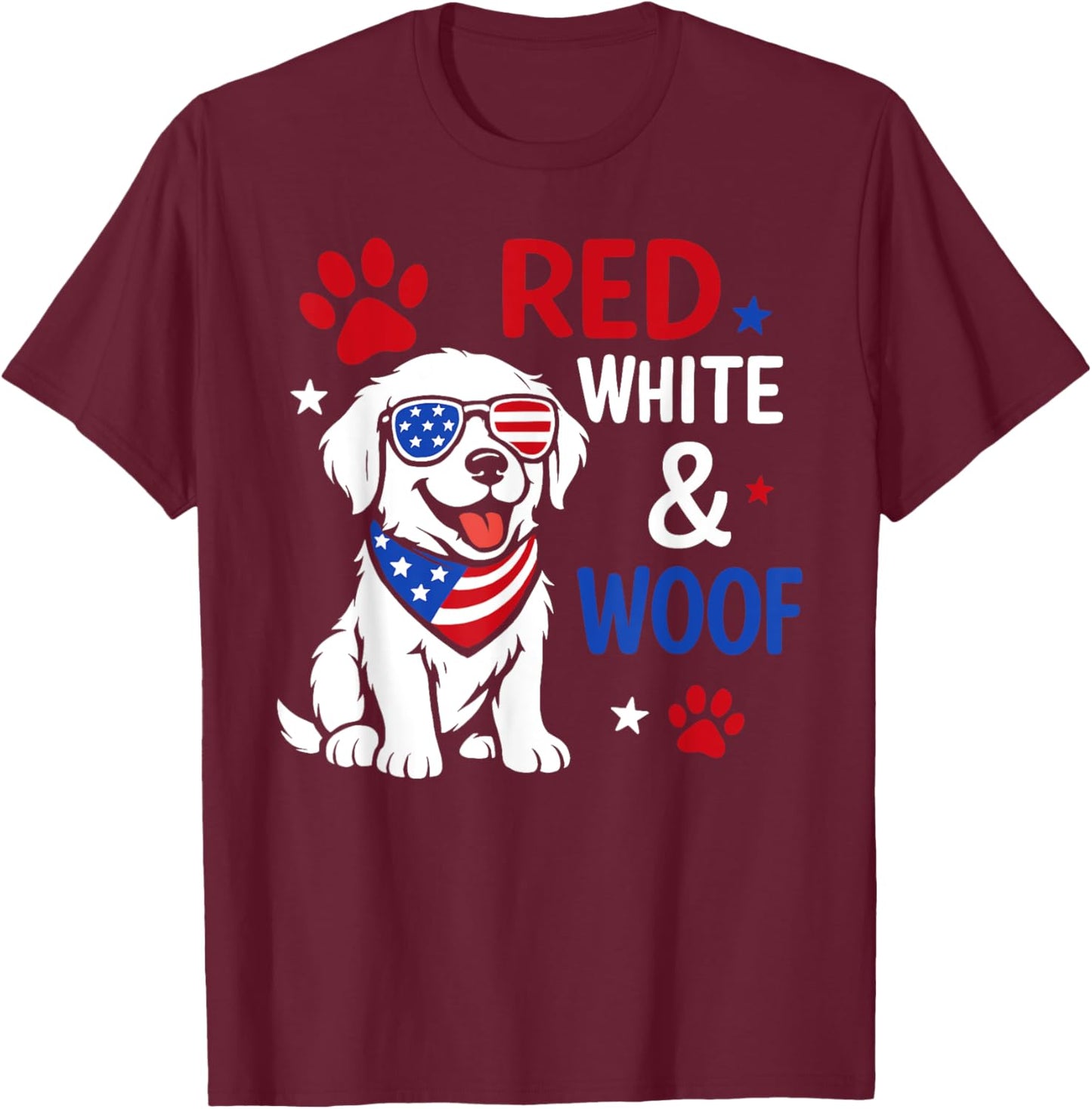Red White And Woof 4th Of July American Flag Girls Kids T-Shirt - T-Shirt | Maroon