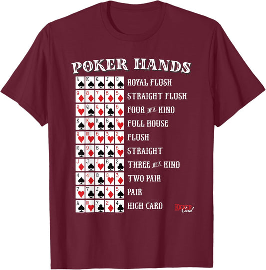 Poker Hands Cheat Sheet Casino Games Card Player Gift T-Shirt - T-Shirt | Maroon