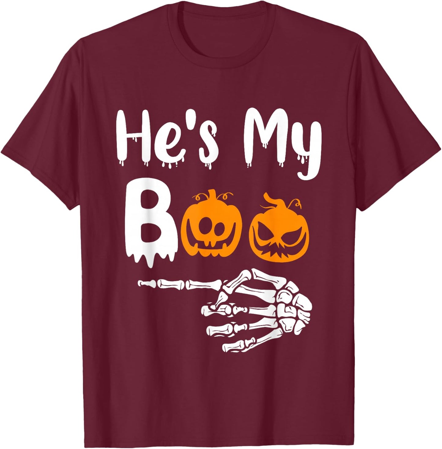 She's My Boo Matching Halloween Pajama Couples He's My Boo T-Shirt - T-Shirt | Maroon
