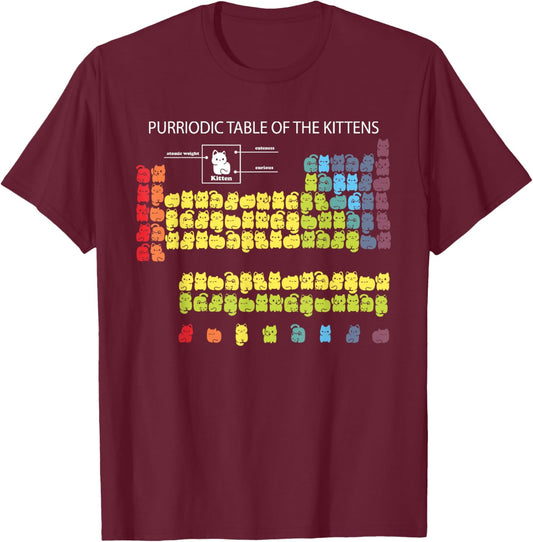 Periodic Table of Kittens Funny Cat Chemistry Funny Cat T-Shirt - T-Shirt | Maroon