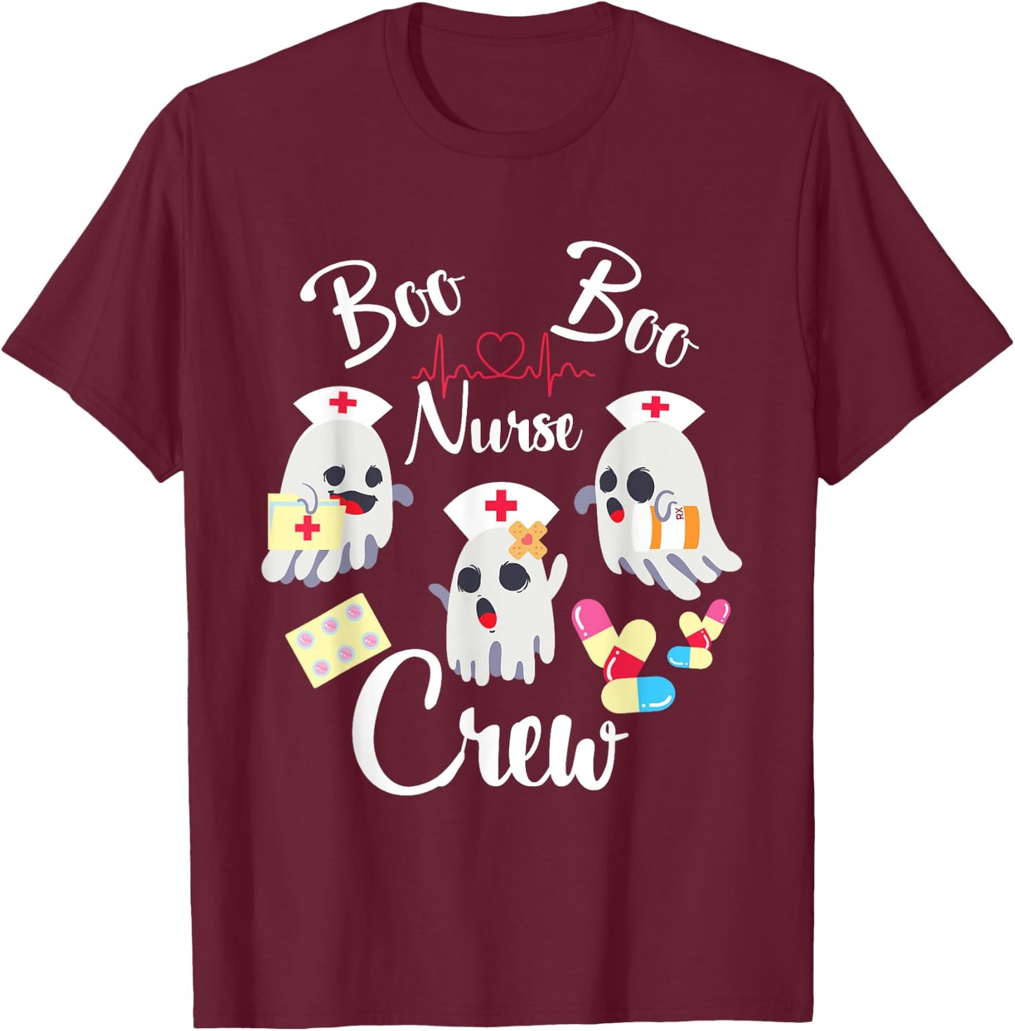 Boo Boo Crew Nurse Ghost Costume Funny Halloween Gift T-Shirt - T-Shirt | Maroon