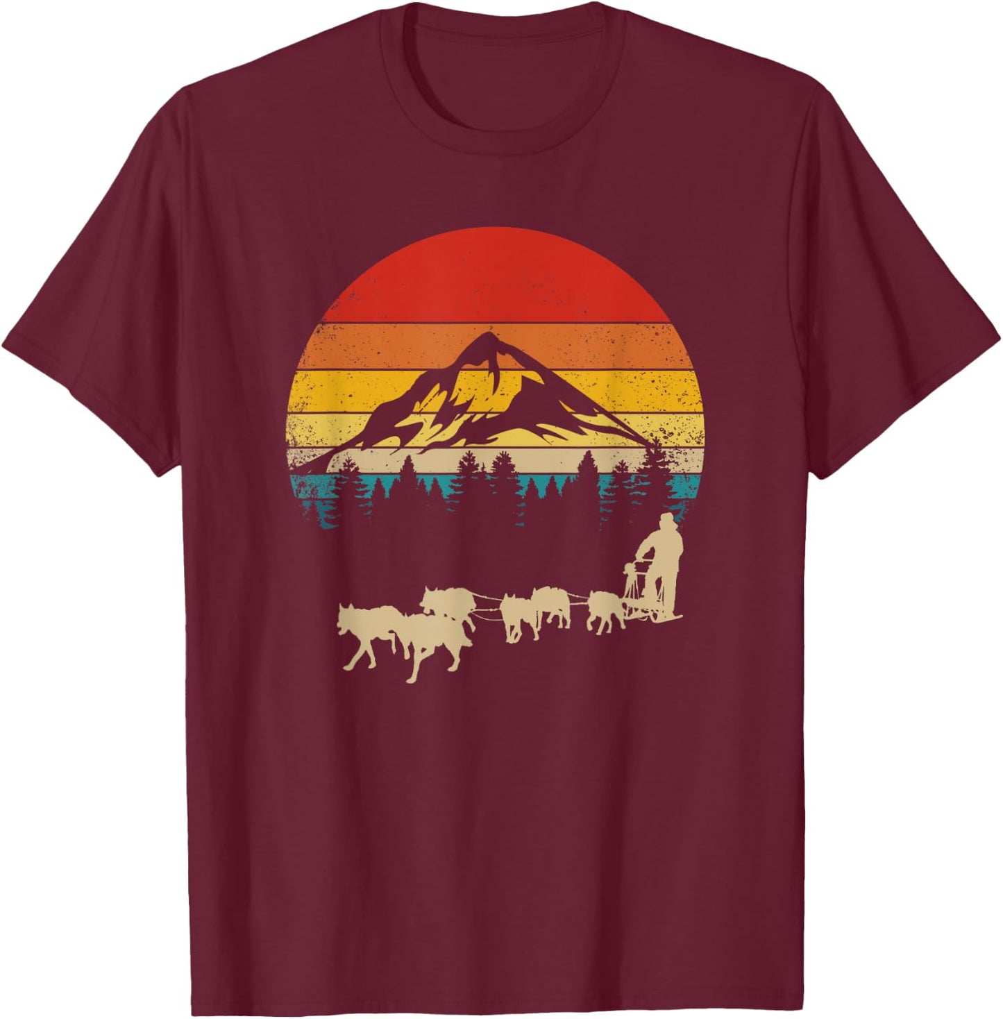 Funny Dog Sledding Men Women Kids T-Shirt - T-Shirt | Maroon