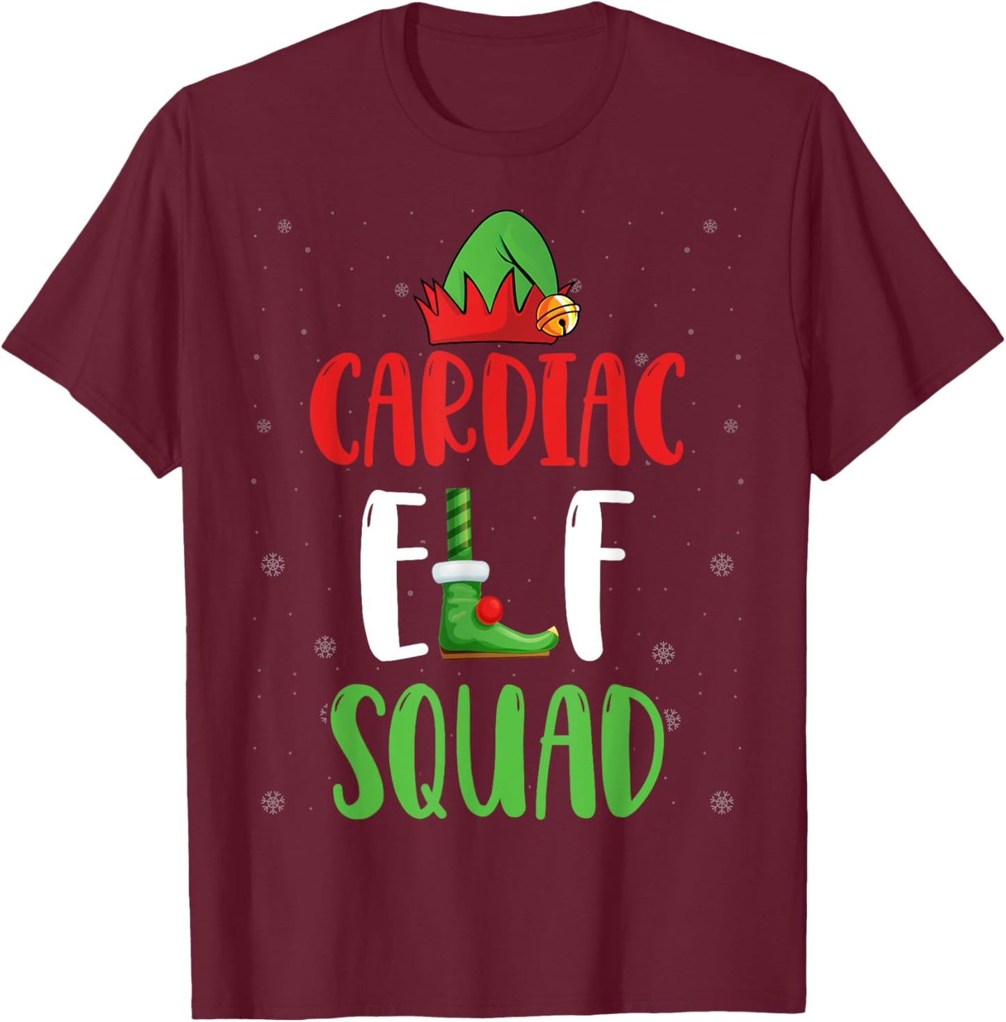 Cardiac Elf Squad Cardiac Nurse Xmas Cardiology Christmas T-Shirt - T-Shirt | Maroon