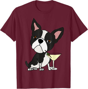 Smilemoreteesa Funny Boston Terrier Dog Drinking Martini Women T-Shirt - T-Shirt | Maroon