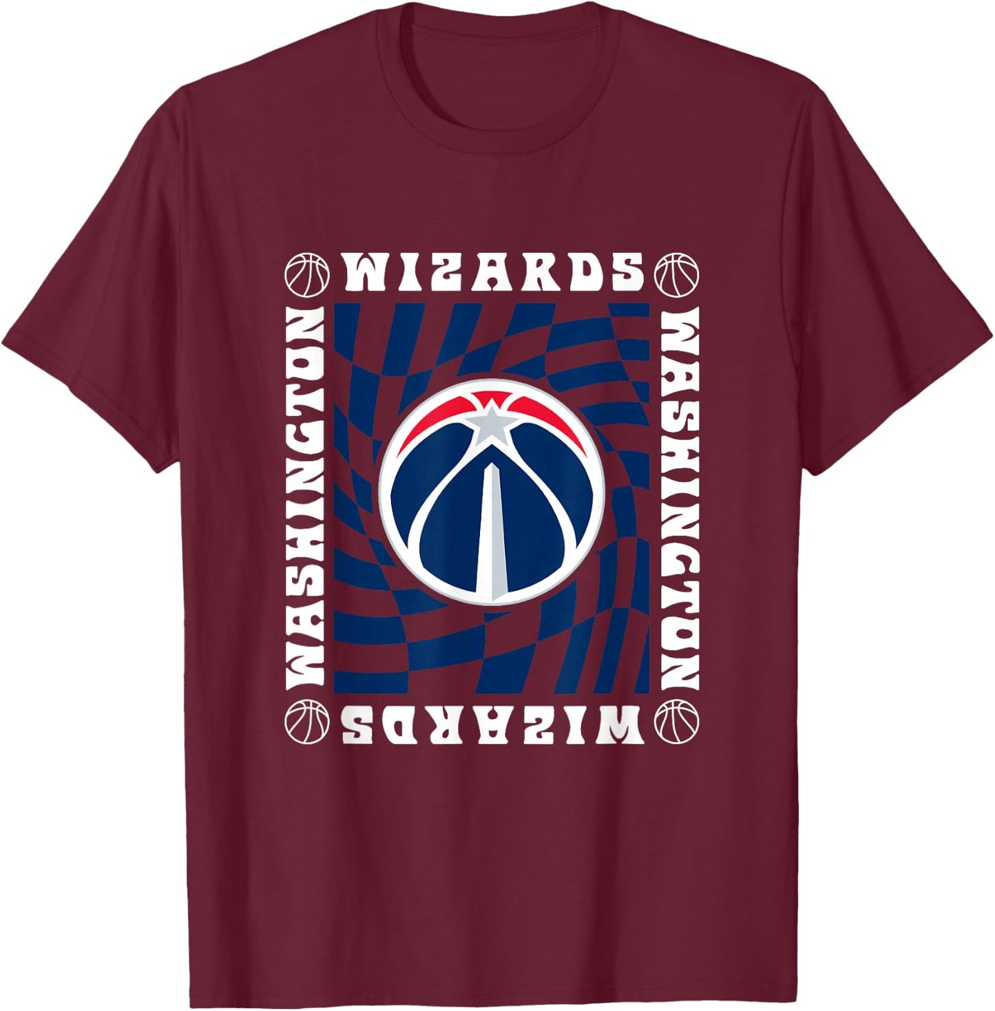 NBA Washington Wizards Retro Checkerboard Wave T-Shirt - T-Shirt | Maroon