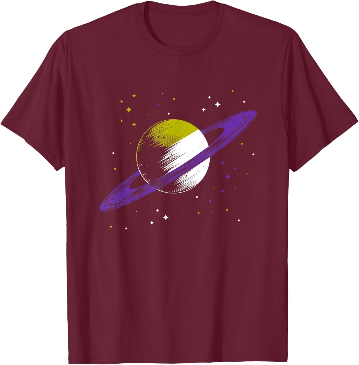 Saturn Non Binary T-Shirt - T-Shirt | Maroon