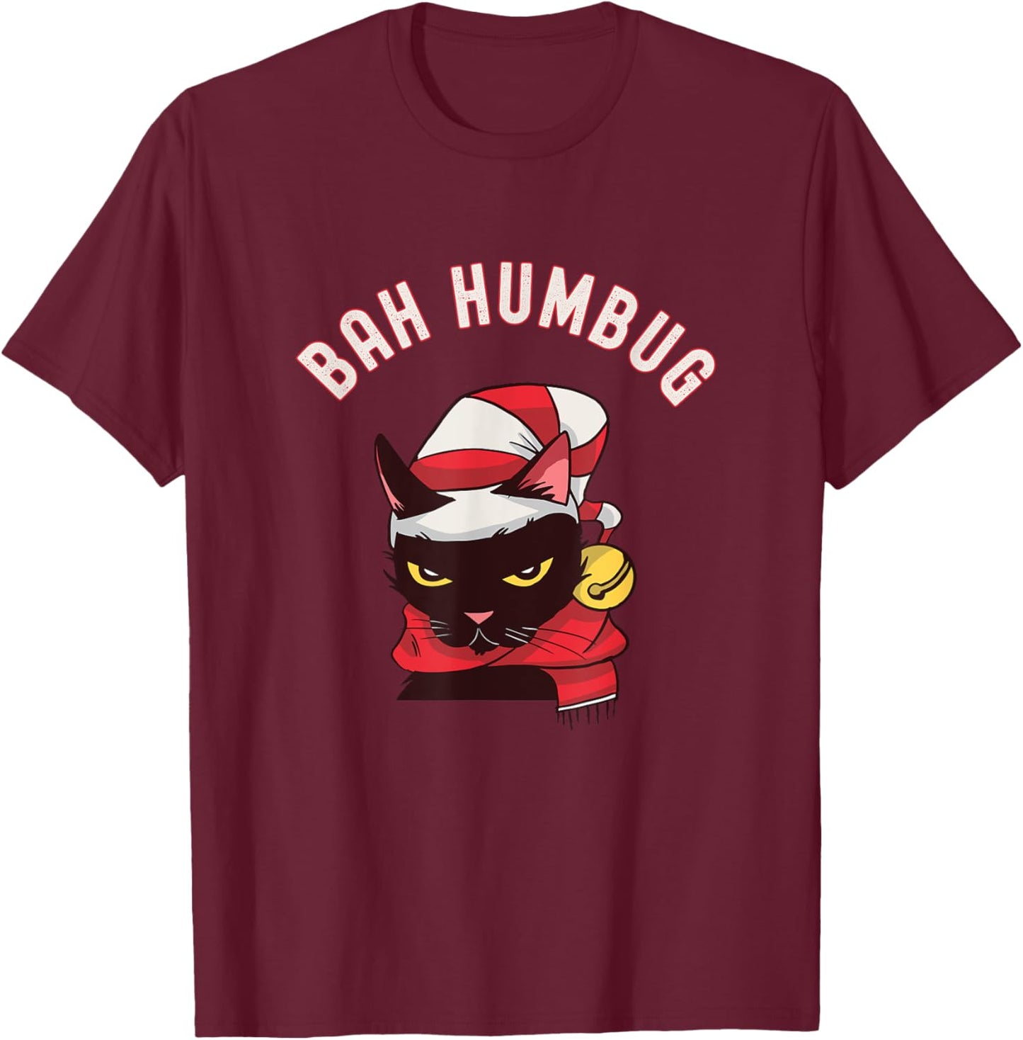 Christmas Cat Bah Humbug T-Shirt - T-Shirt | Maroon