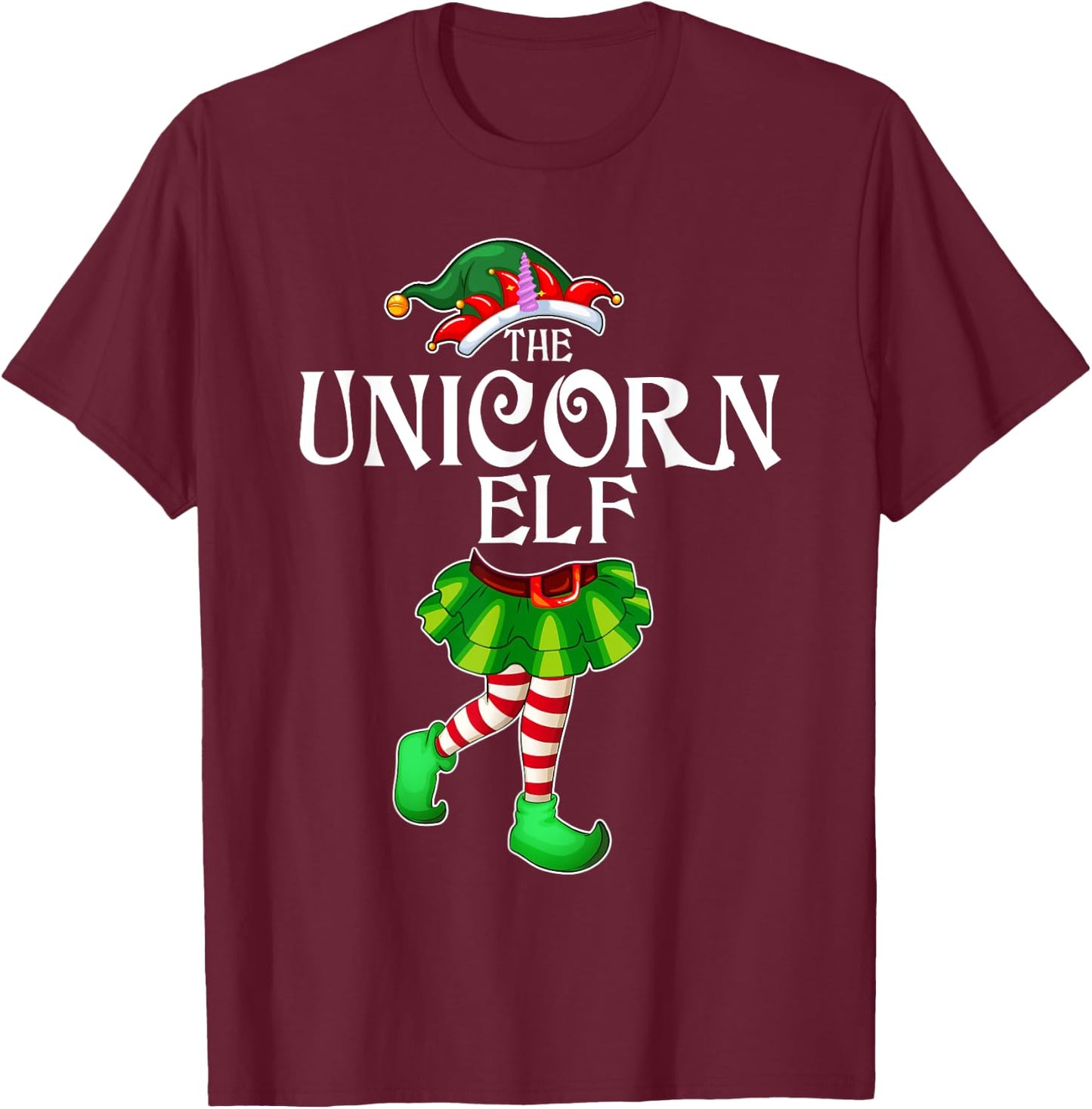 The Unicorn Elf Christmas Matching Family Group T-Shirt - T-Shirt | Maroon