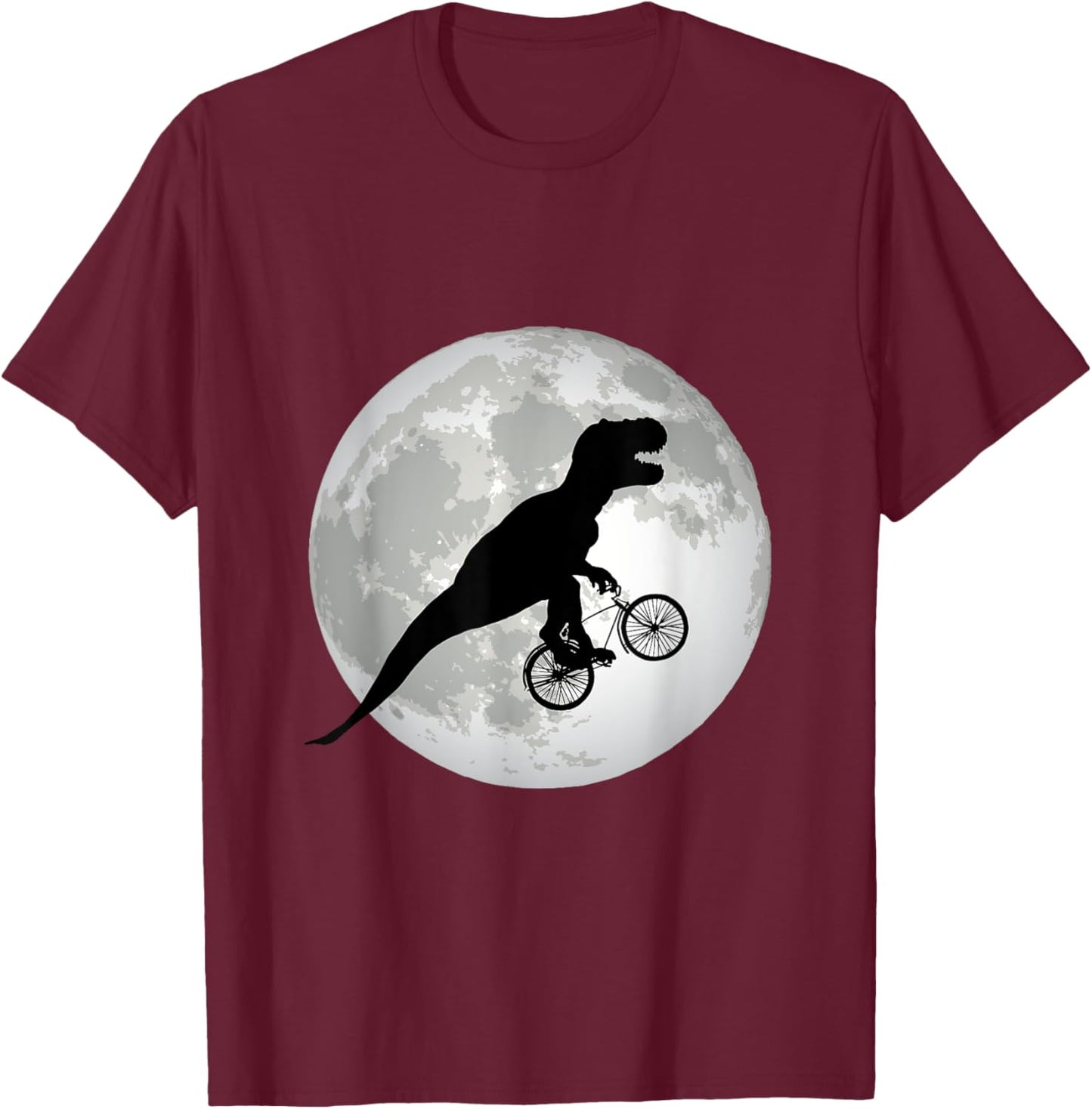 T-Rex Cycling Over The Moon, Trex on Bike, Funny Dinosaur T-Shirt - T-Shirt | Maroon