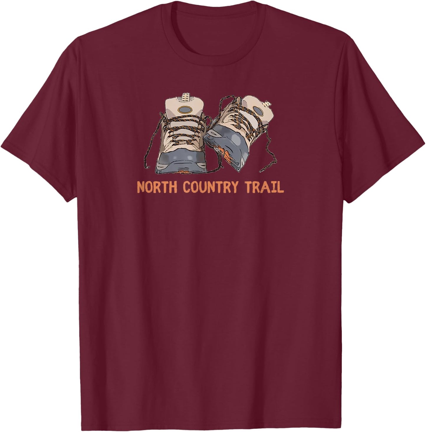North Country Trail Hiking Boots Graphic T-Shirt - T-Shirt | Maroon