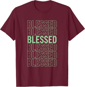 Green BLESSED Pale Light Green Color Graphic T-Shirt - T-Shirt | Maroon