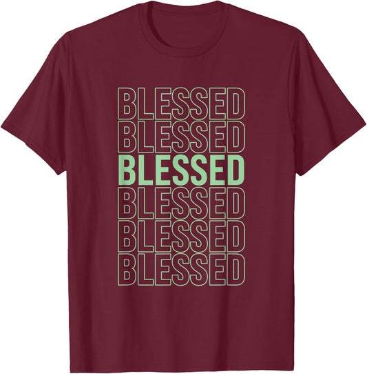 Green BLESSED Pale Light Green Color Graphic T-Shirt - T-Shirt | Maroon