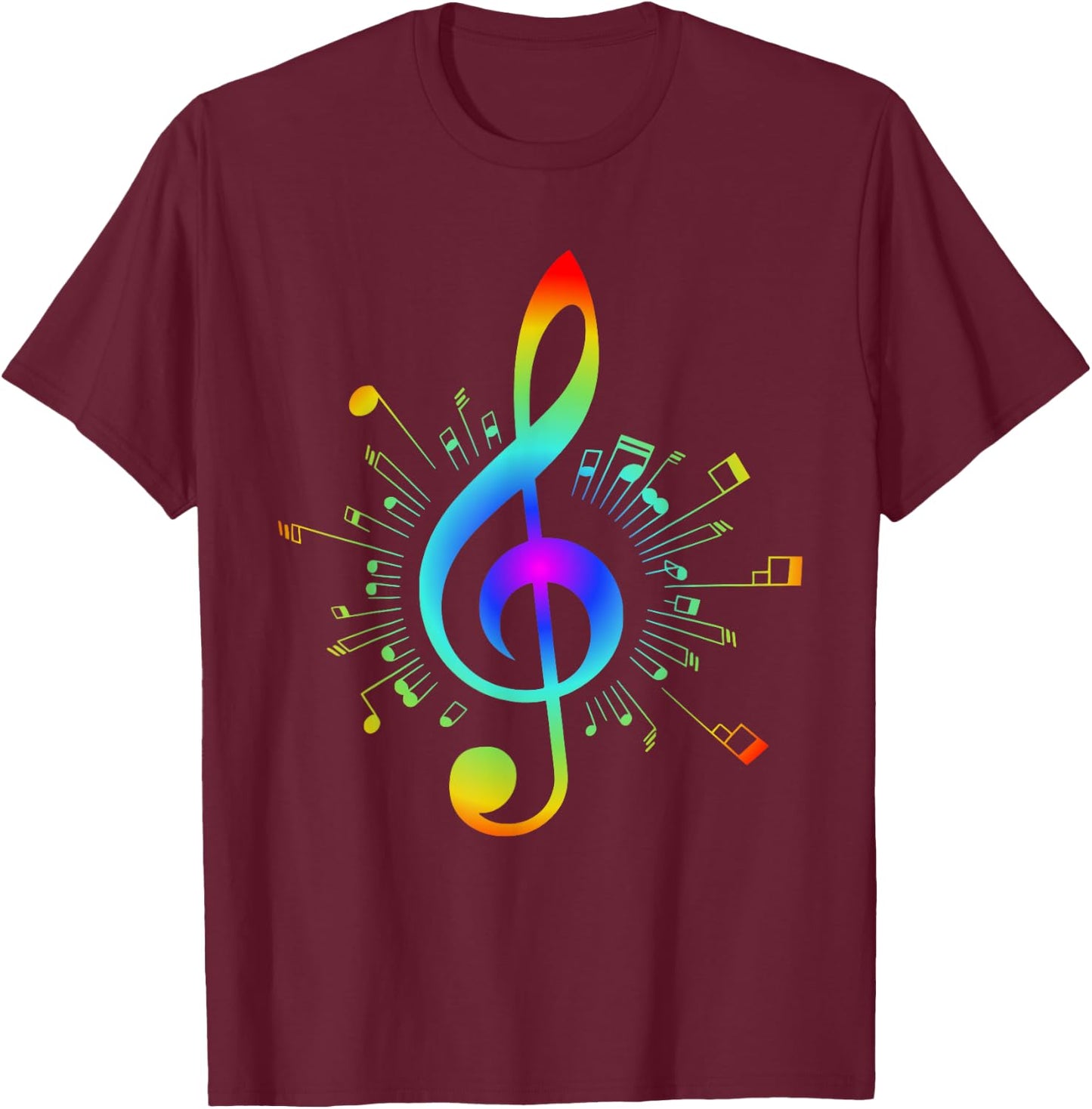 Colorful Treble Clef and Musical Notes Design for Music Love T-Shirt - T-Shirt | Maroon