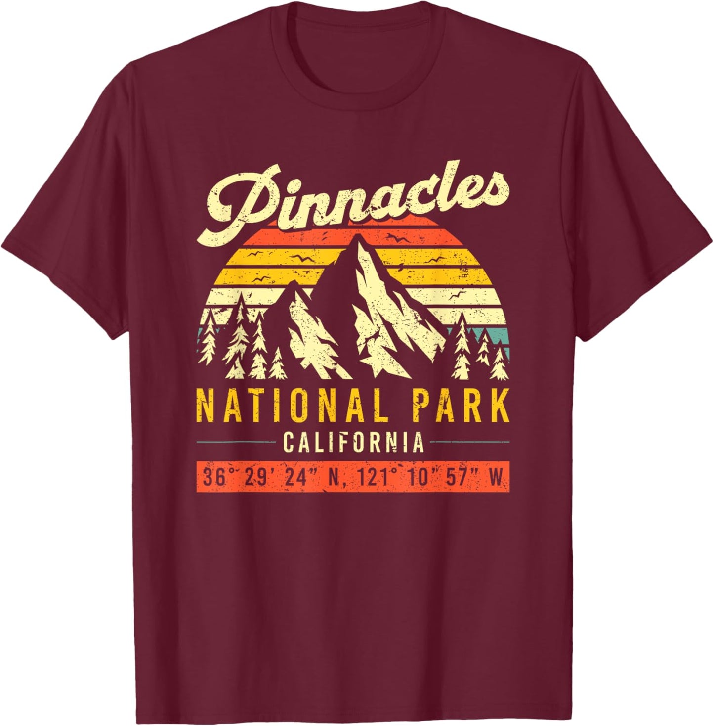 Pinnacles California Vintage Retro National Park T-Shirt - T-Shirt | Maroon