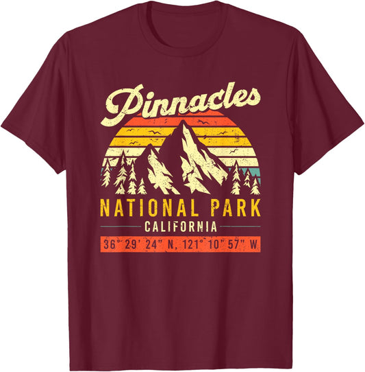 Pinnacles California Vintage Retro National Park T-Shirt - T-Shirt | Maroon