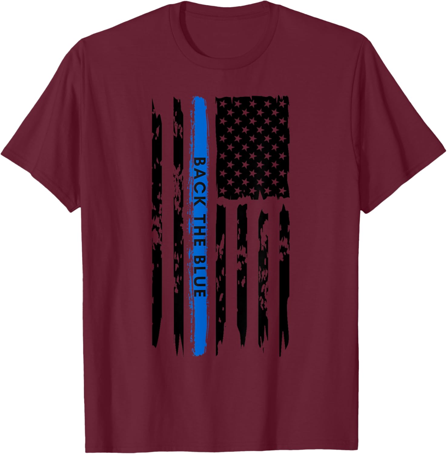 Back the Blue Thin Blue Line Distressed USA Flag Women Kids Men T-Shirt - T-Shirt | Maroon