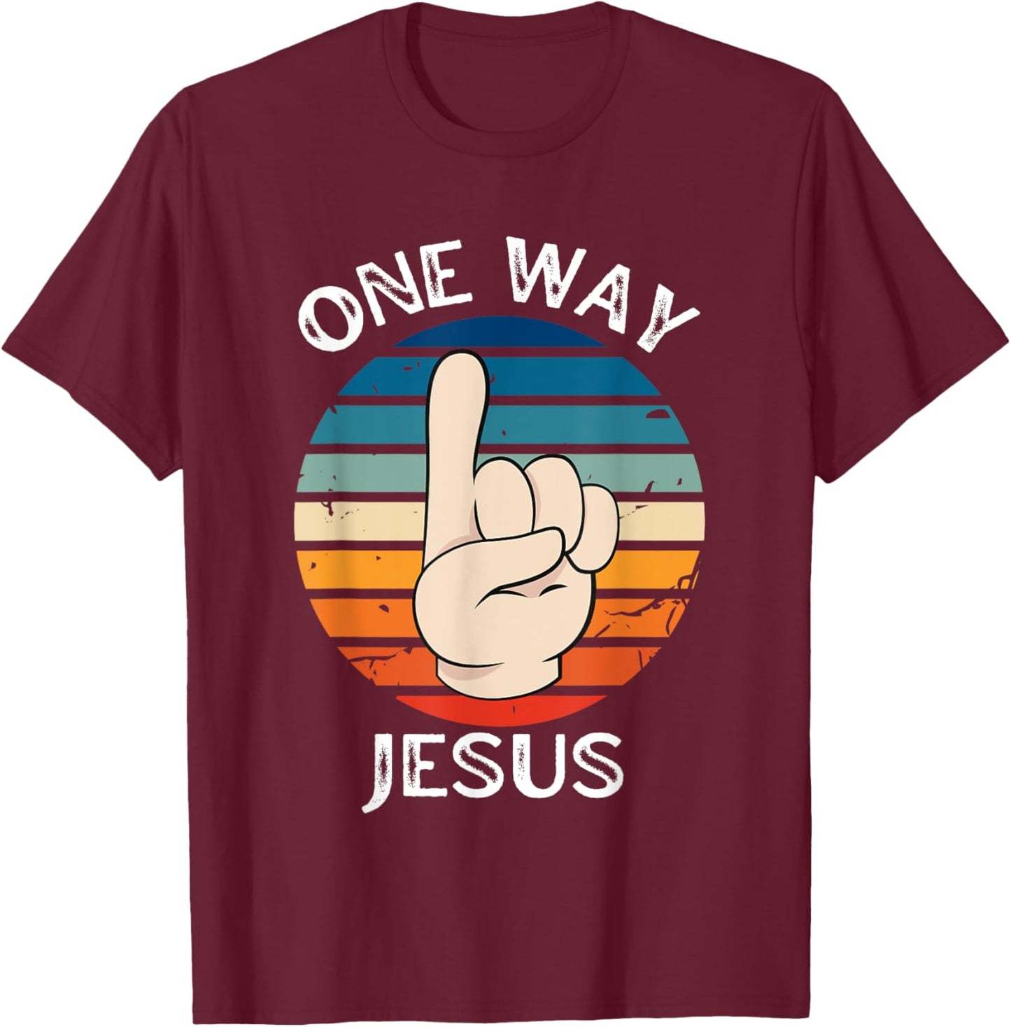One Way Jesus People Christian Revolution Finger Up Retro T-Shirt - T-Shirt | Maroon