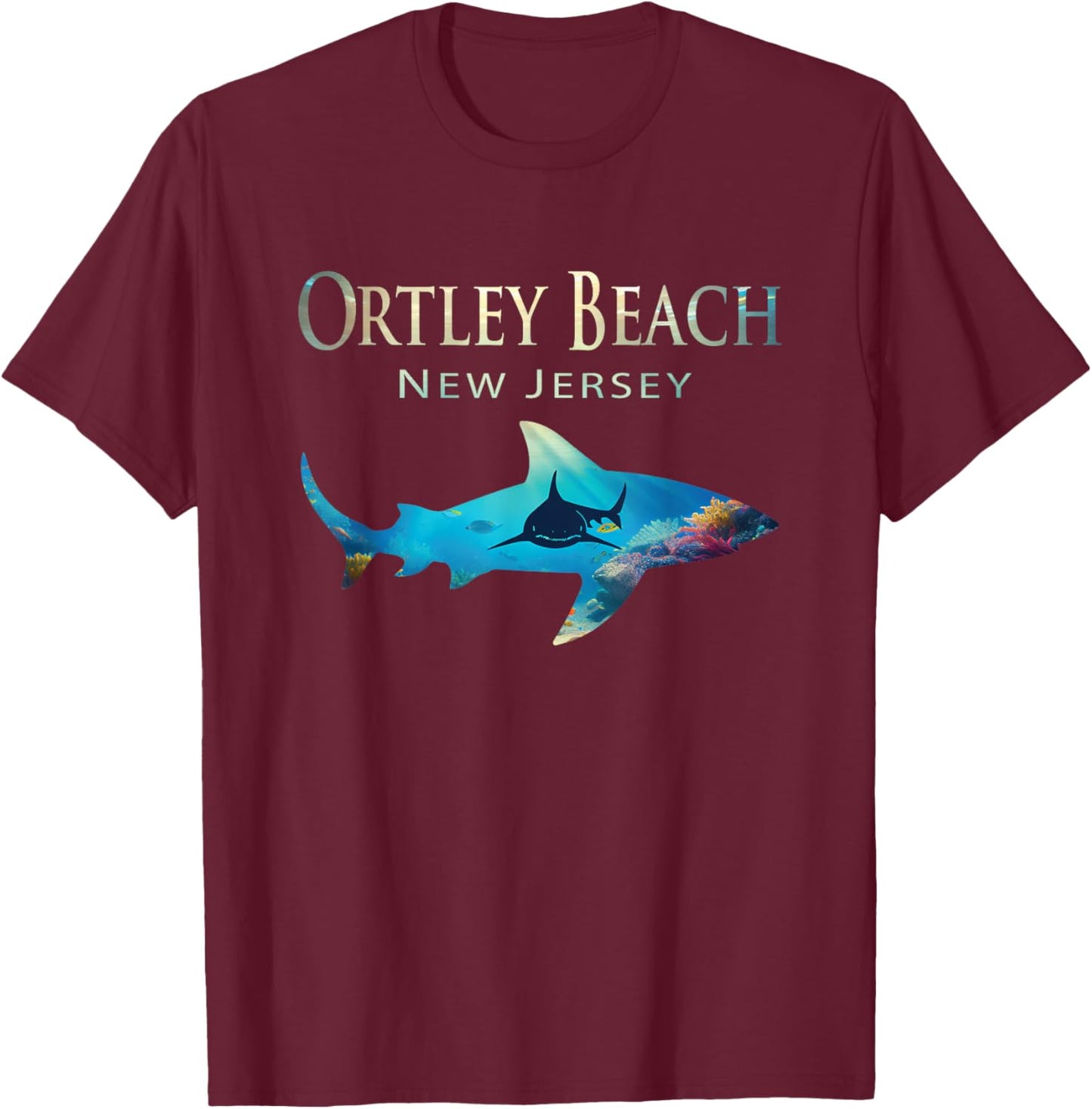 Ortley Beach Retro Ortley Beach Nj Shark T-Shirt - T-Shirt | Maroon