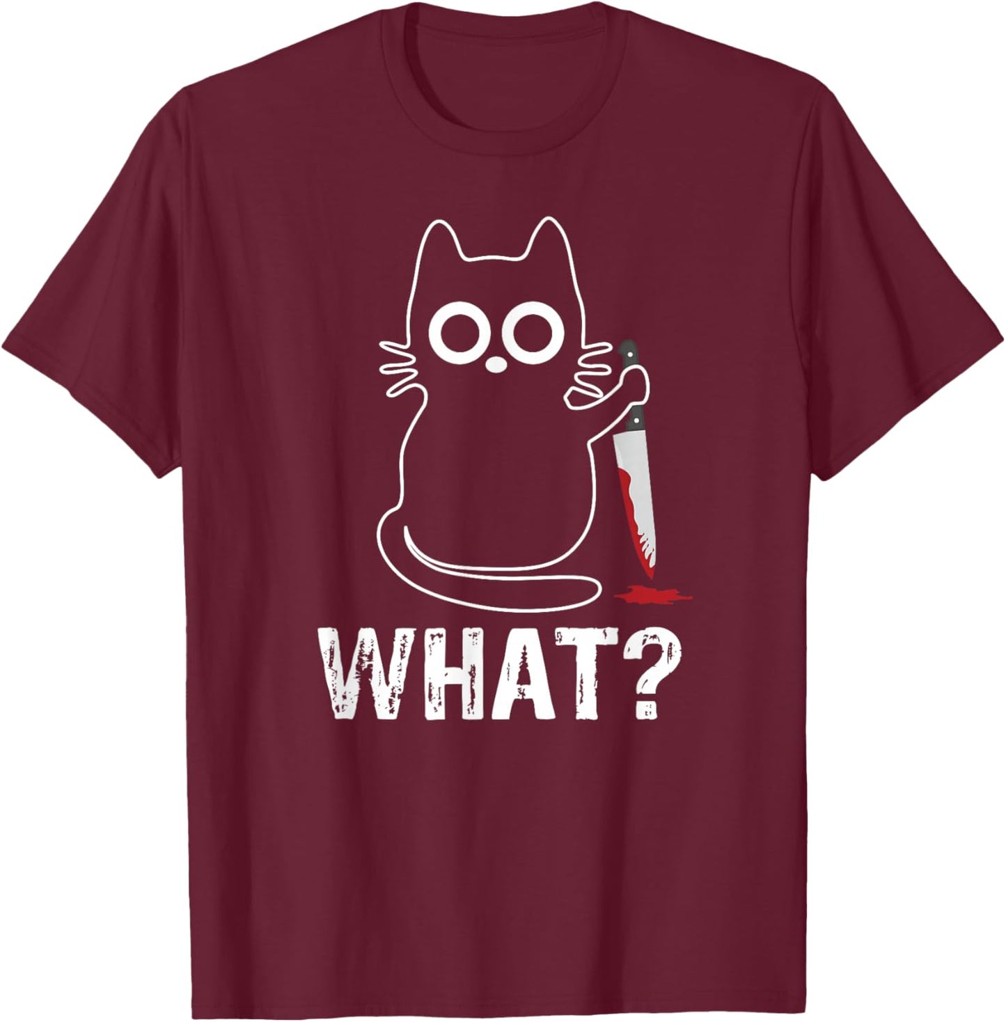 Tech- Cats What? - Funny Cat With Knife Graphic Design , Small, Black T-Shirt - T-Shirt | Maroon